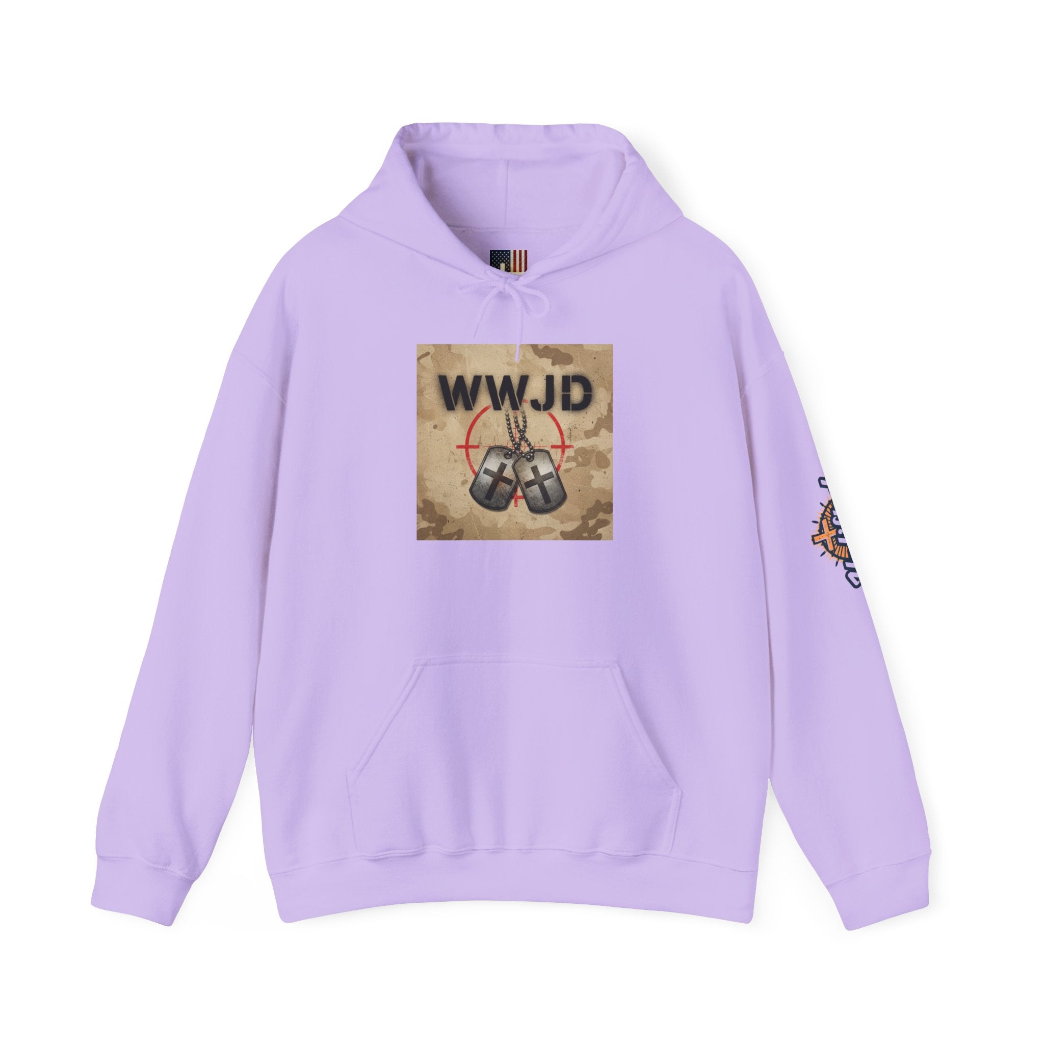 WWJD Hoodie – Military Dog Tags What Would Jesus Do Camo Christian Sweatshirt for Bold Faith & Streetwear Printify