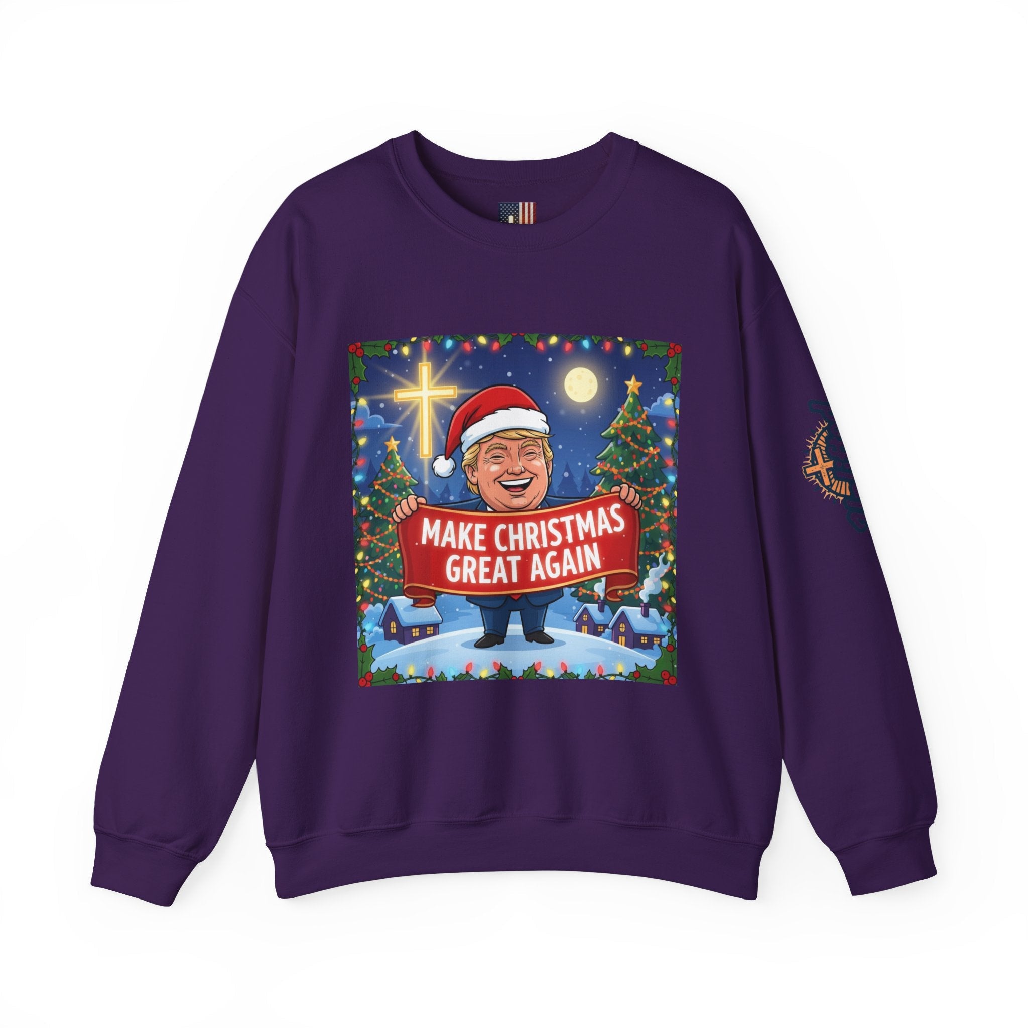 🎄 Make Christmas Great Again – Patriotic Christian Christmas Sweatshirt | Bold Holiday Faith Tee | Red & White Banner Design | Uplifted Gear Printify