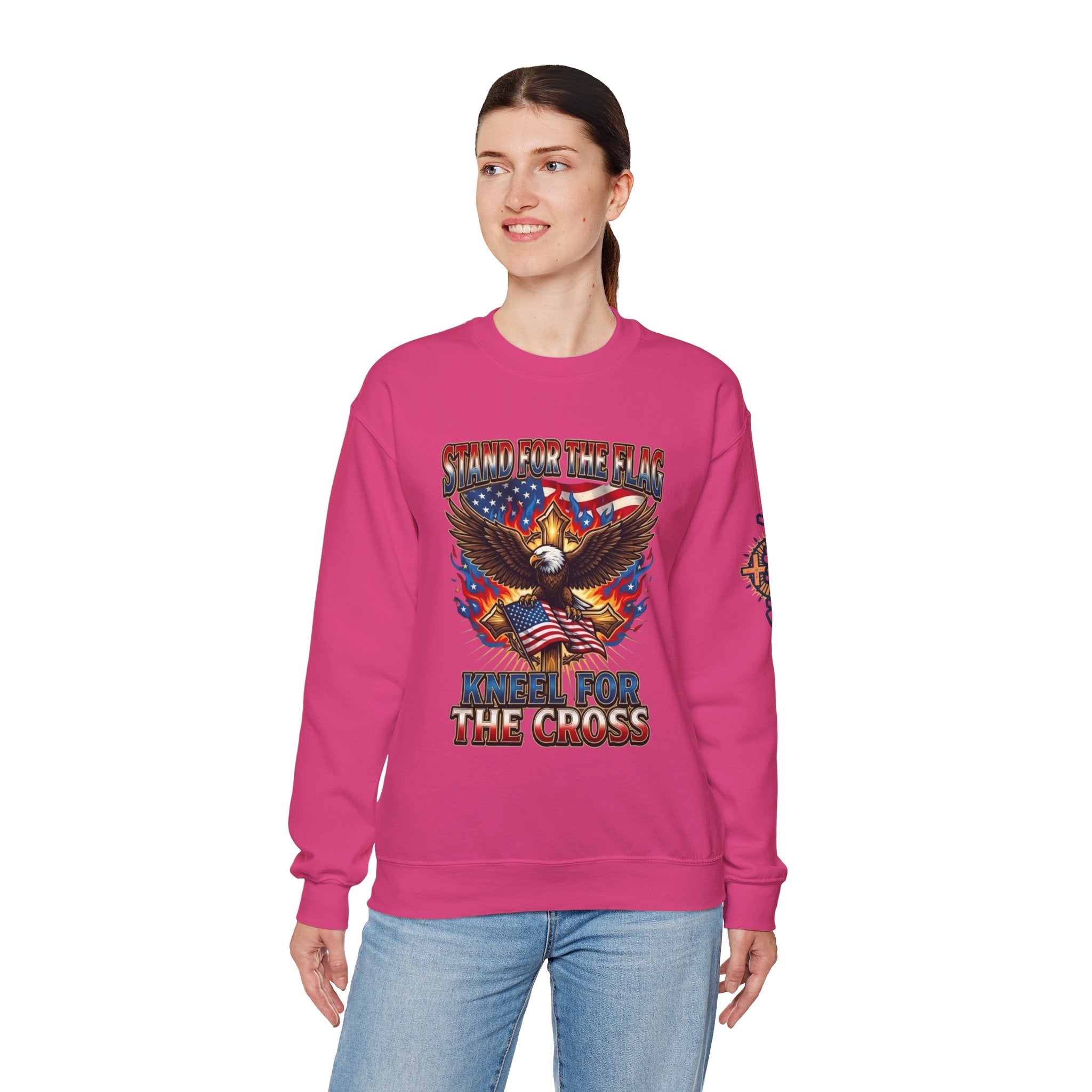 Stand for the Flag Kneel for the Cross Sweatshirt | Patriotic Eagle Sweatshirt Printify