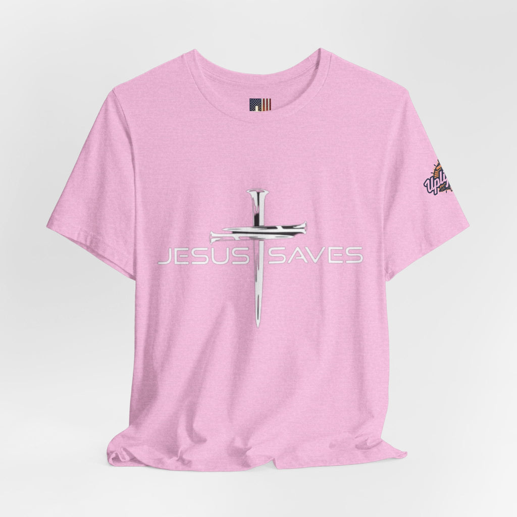 Jesus Saves T-shirt – 3 Nails Crucifix Cross Christian T-shirt for Redemption Faith & Bold Salvation Printify