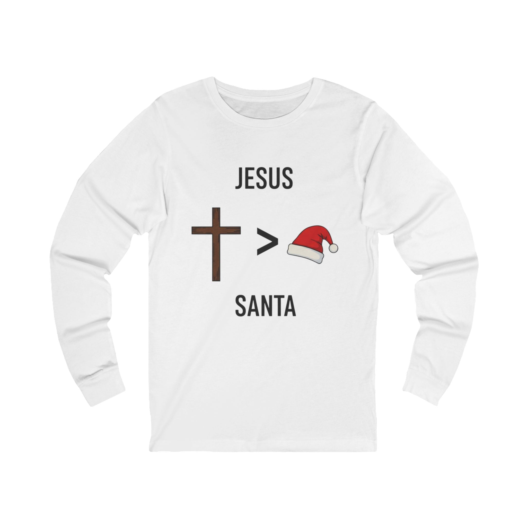 🎄 Jesus > Santa – Minimalist Christian Christmas Long Sleeve Shirt | Bold Faith Over Holiday Tee | Cross vs Santa Hat Design | Uplifted Gear Printify