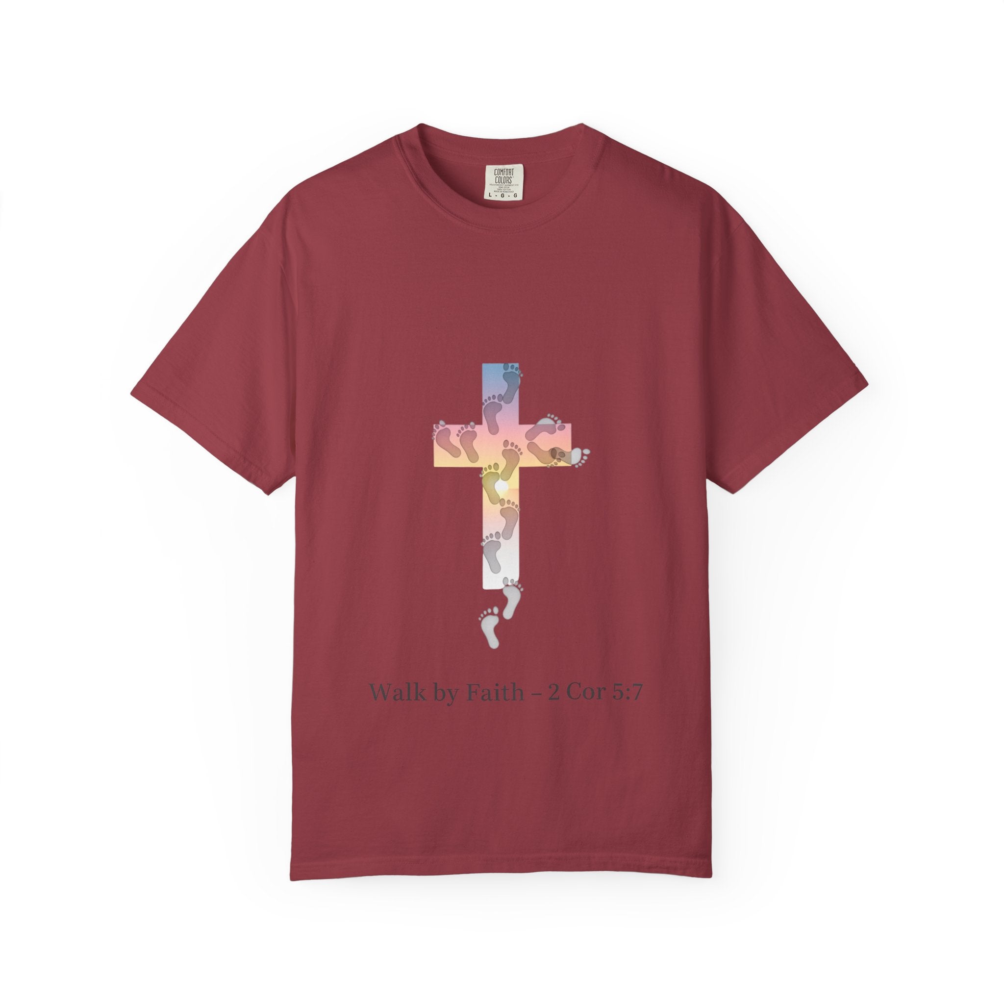 Walk by Faith T-Shirt – Cross & Footprints Christian Tee for Bold Believers Printify