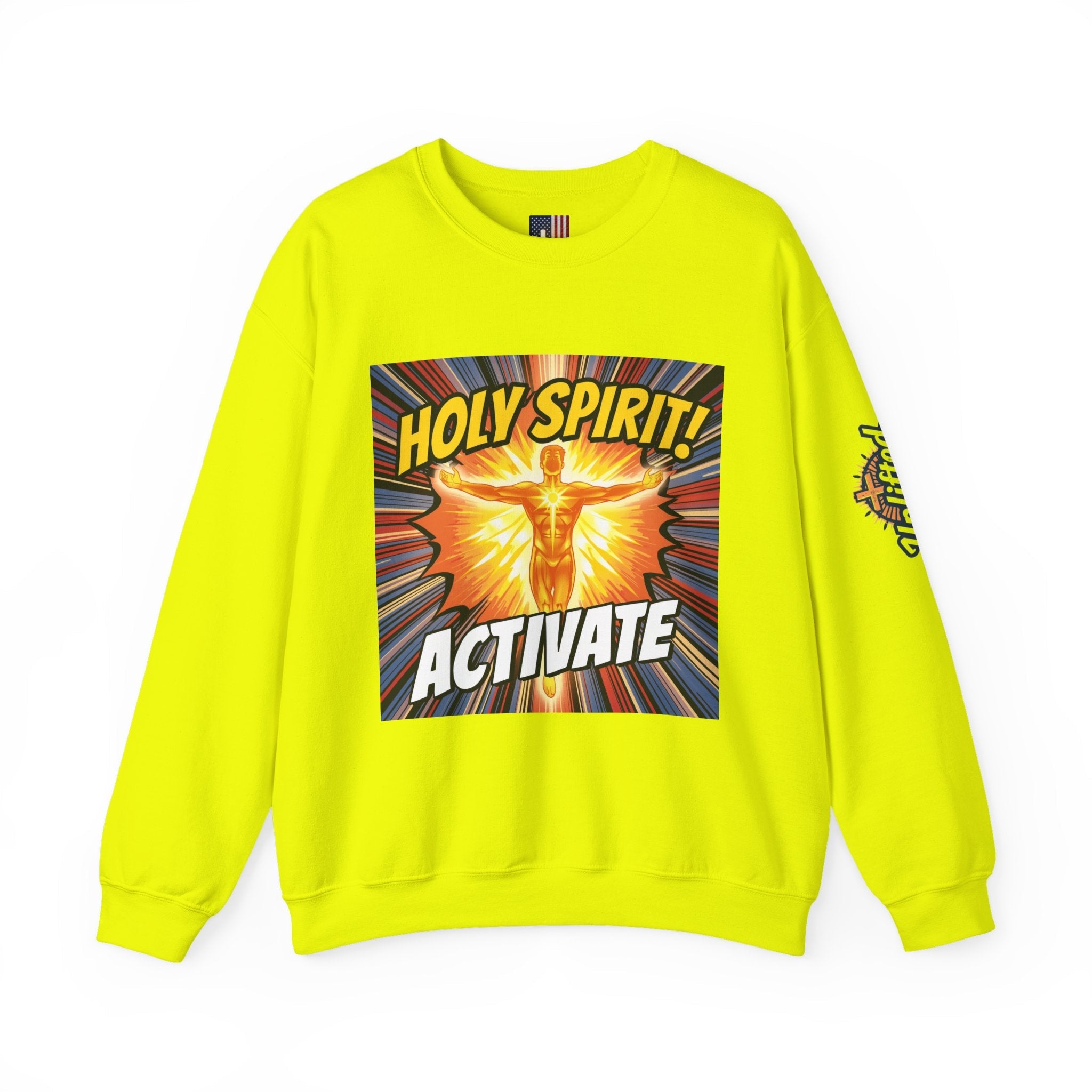 Holy Spirit Activate Sweatshirt – Superhero Christian Sweatshirt with Vibrant Power-Up Design for Faith-Fueled Boldness Printify