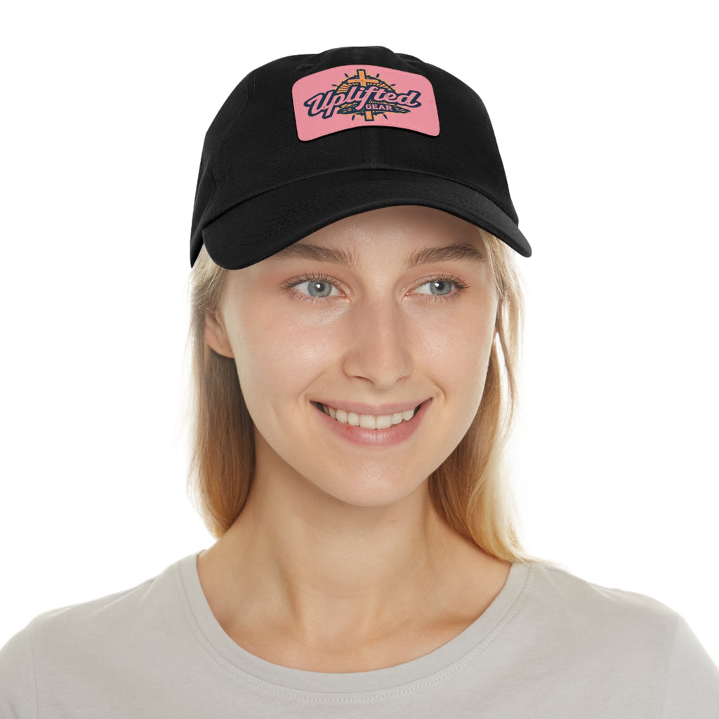 Uplifted Gear Leather Patch Dad Hat — Vintage Aviation Logo Cap Printify