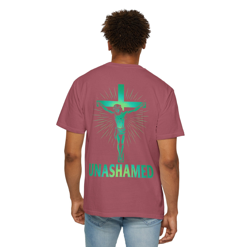 Unashamed T-shirt – Romans 1:16 Crucifixion Christian t-shirt for Bold Unwavering Faith Printify