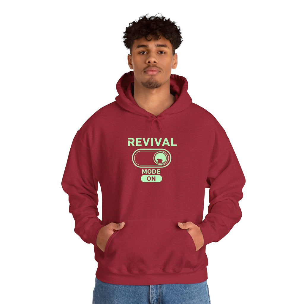 🔥 Revival Mode: ON – Christian Techwear Hoodie | Glowing Green Faith Switch | Futuristic Jesus Shirt | Activate Your Spiritual Awakening | Uplifted Gear Printify