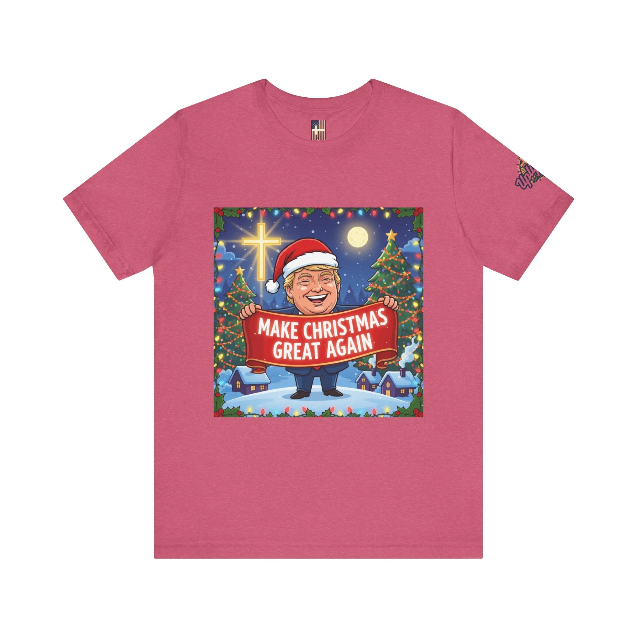 🎄 Make Christmas Great Again – Patriotic Christian Christmas T-Shirt | Bold Holiday Faith Tee | Red & White Banner Design | Uplifted Gear Printify