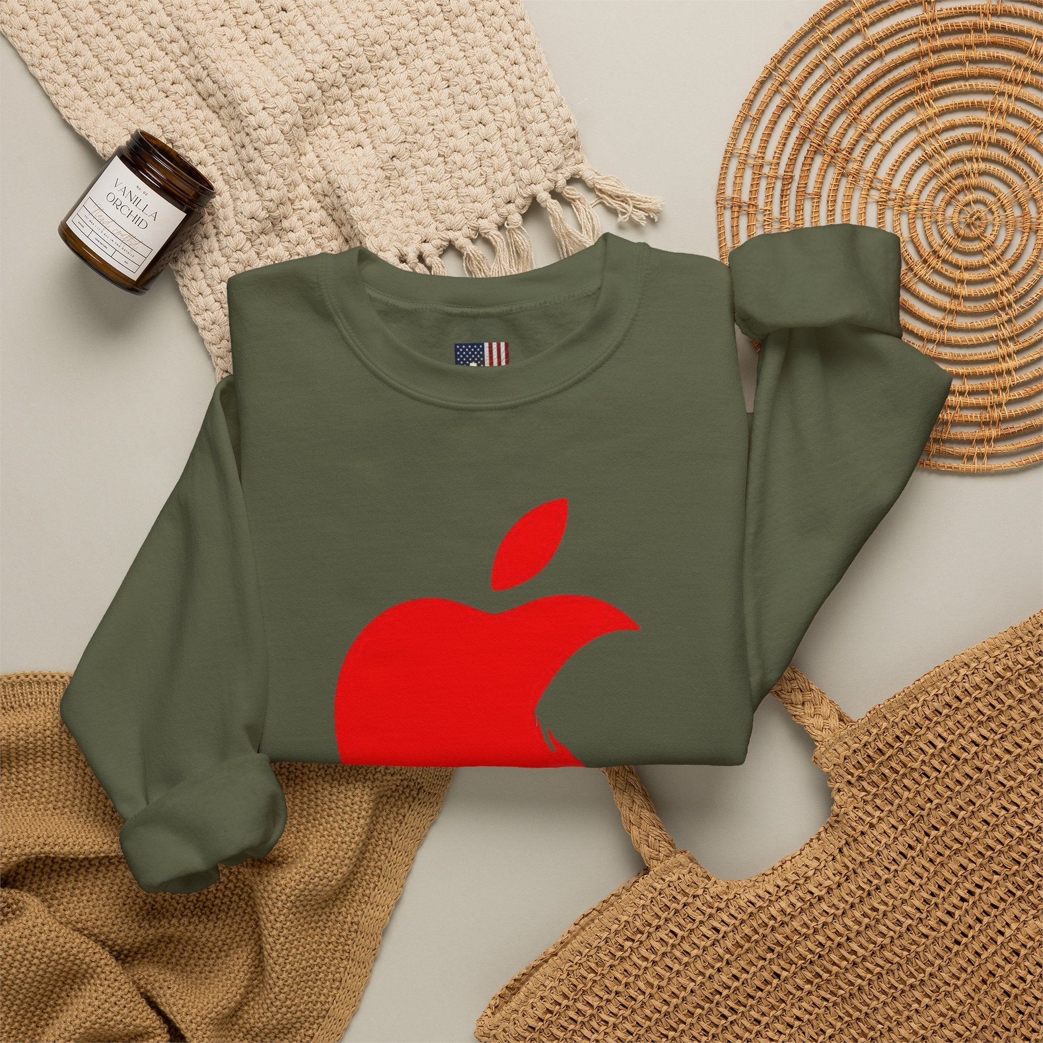 iPray Apple Logo Sweatshirt — Funny Christian Sweatshirt (Minimal Red Apple Graphic) Printify