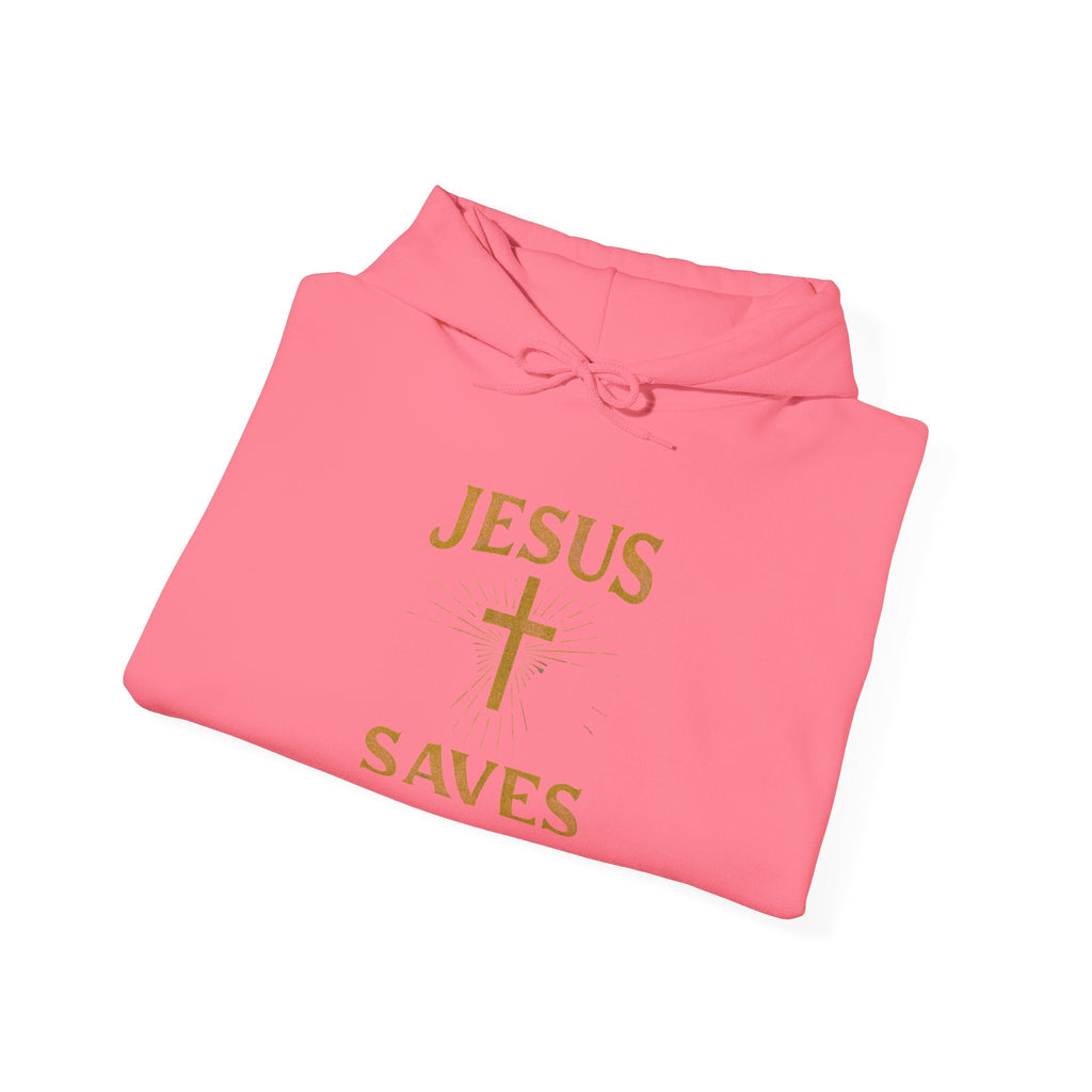 Jesus Saves Hoodie – Radiant Cross & Rays of Light Christian Sweatshirt for Eternal Hope & Faith Printify