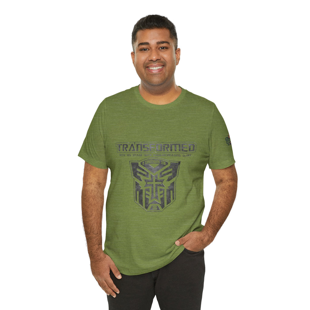 Transformer Logo Christian T-shirt | 2 Corinthians 3:18 Bible Verse T-shirt Printify