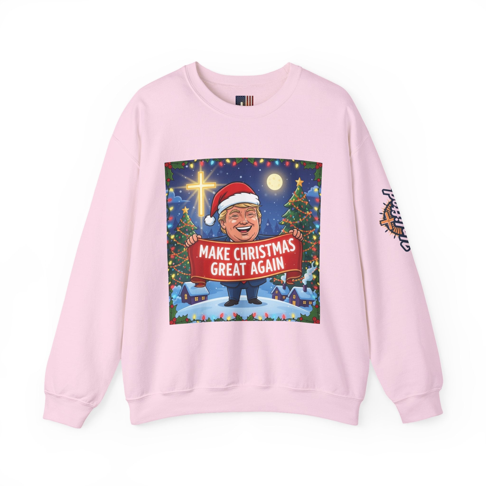 🎄 Make Christmas Great Again – Patriotic Christian Christmas Sweatshirt | Bold Holiday Faith Tee | Red & White Banner Design | Uplifted Gear Printify