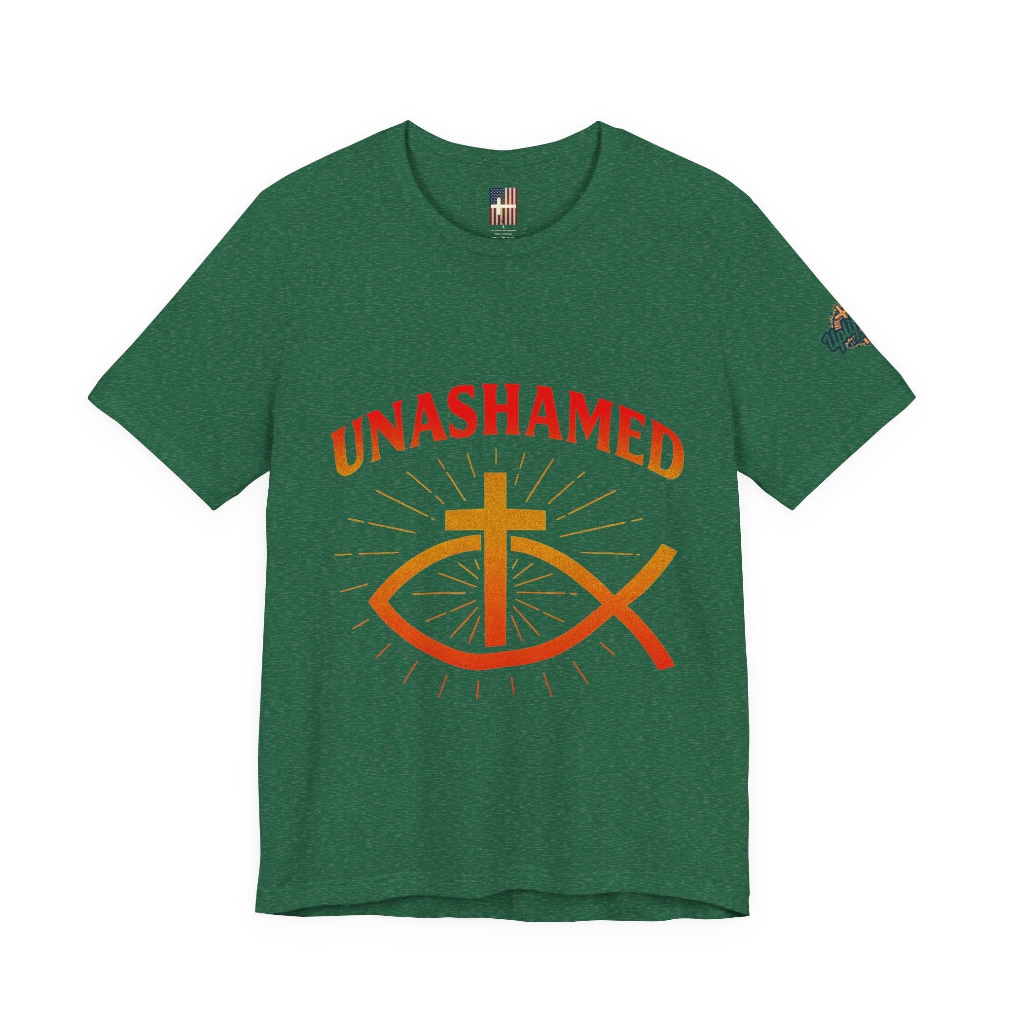 Unashamed T-shirt – Ichthys Jesus Fish & Cross Christian T-shirt for Romans 1:16 Bold Faith Printify