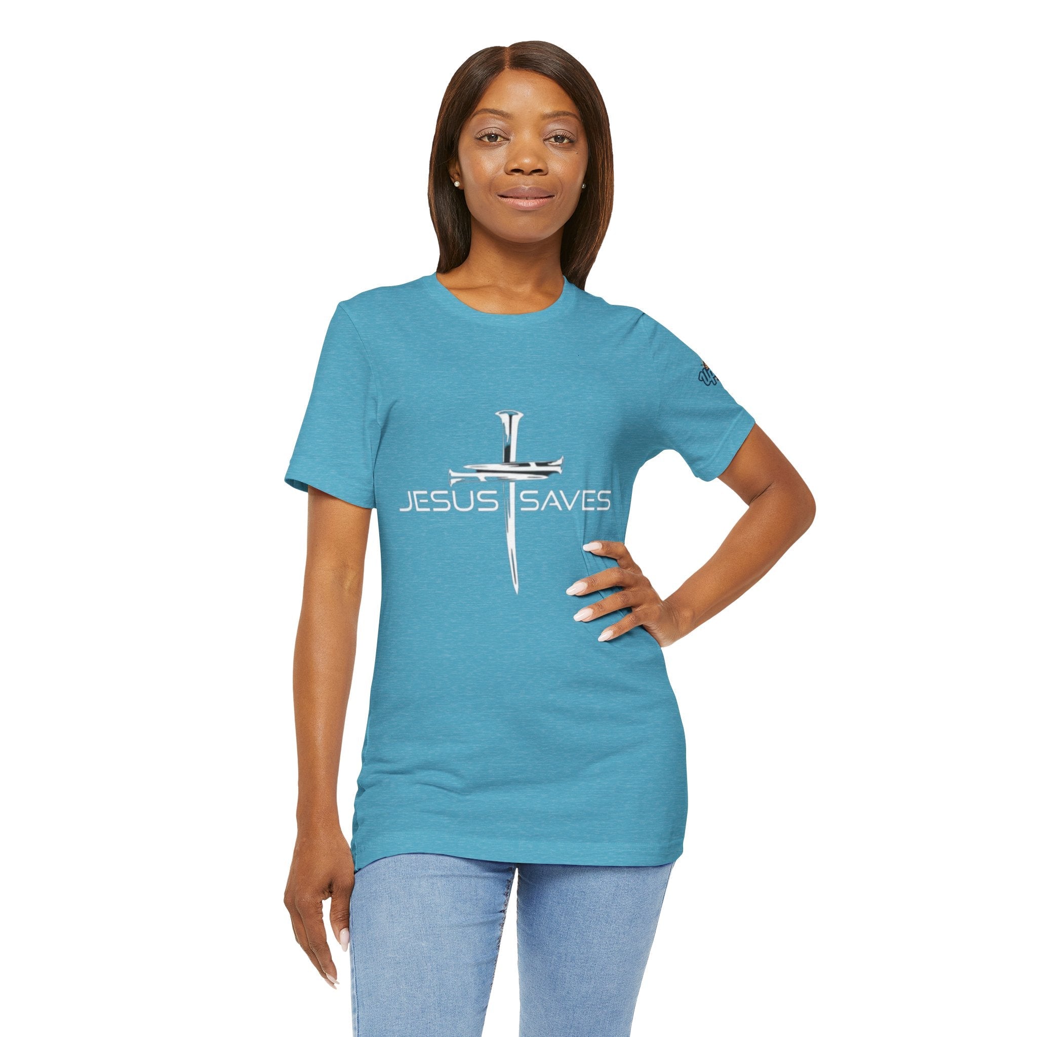 Jesus Saves T-shirt – 3 Nails Crucifix Cross Christian T-shirt for Redemption Faith & Bold Salvation Printify