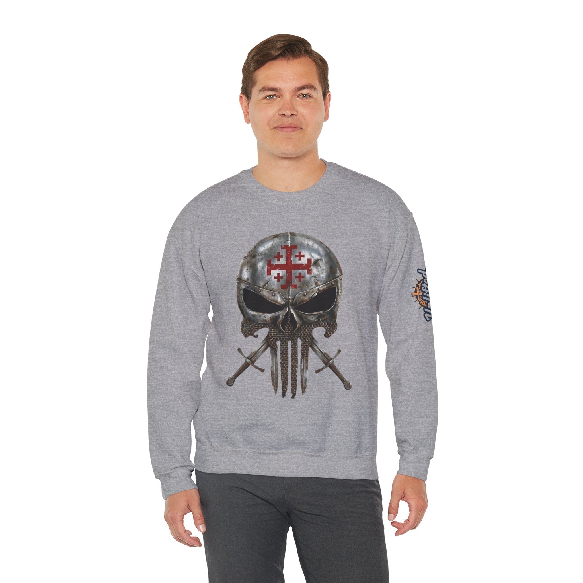 Crusader Knight Christian Skull Sweatshirt - Warrior Armor of God Sweatshirt Printify