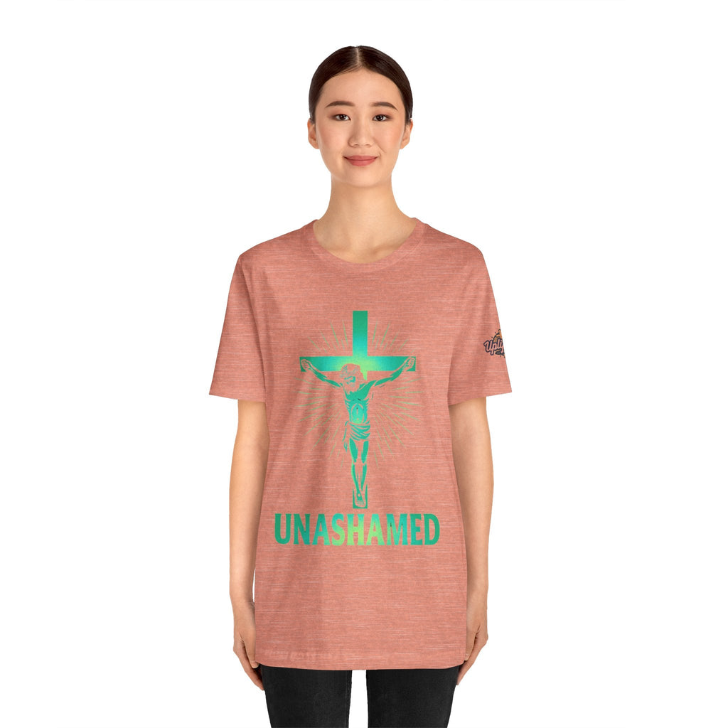 Unashamed T-shirt – Romans 1:16 Crucifixion Christian t-shirt for Bold Unwavering Faith Printify