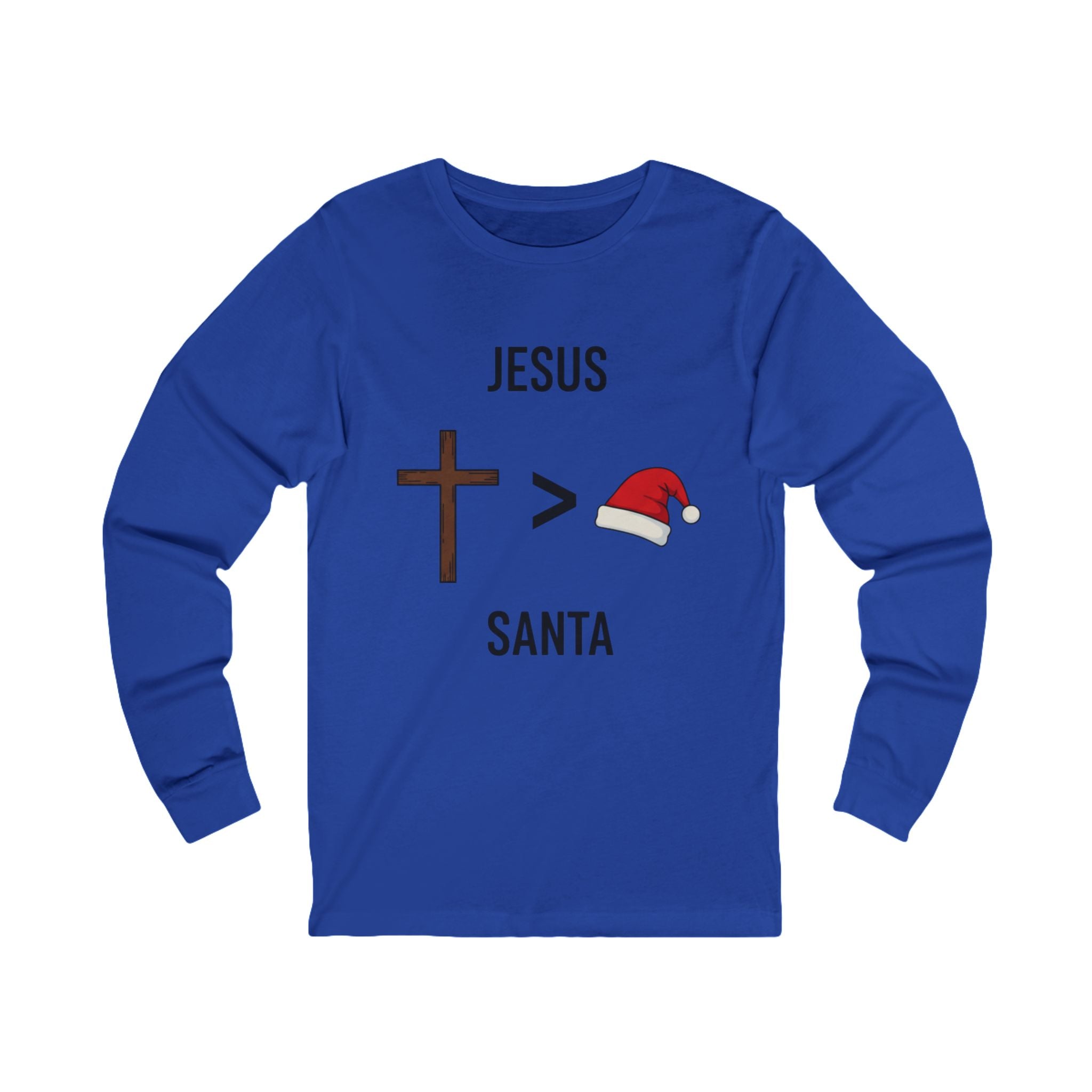 🎄 Jesus > Santa – Minimalist Christian Christmas Long Sleeve Shirt | Bold Faith Over Holiday Tee | Cross vs Santa Hat Design | Uplifted Gear Printify
