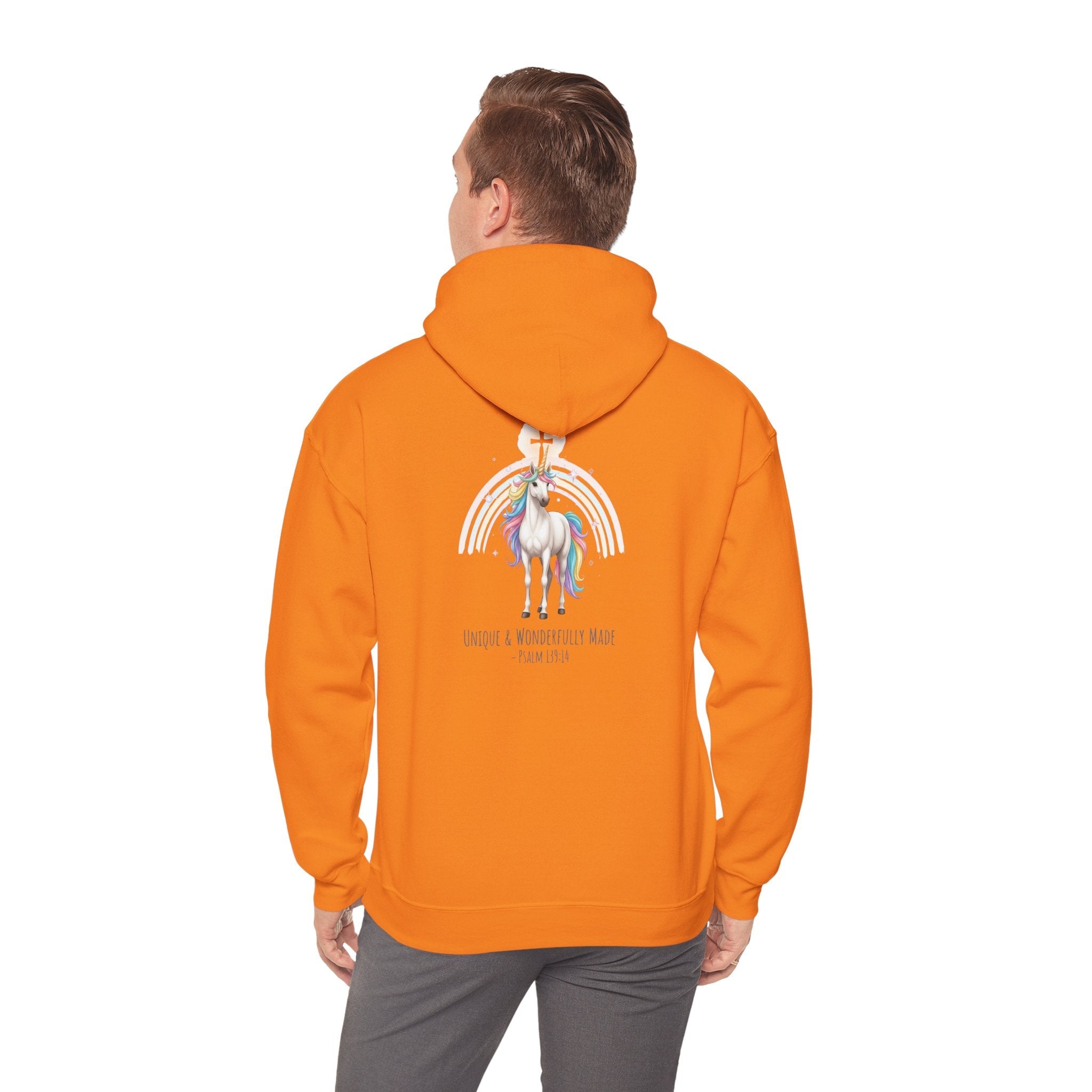 Unique Unicorn Hoodie – Rainbow Cross Psalm 139:14 Christian Hoodie for Wonderfully Made Printify