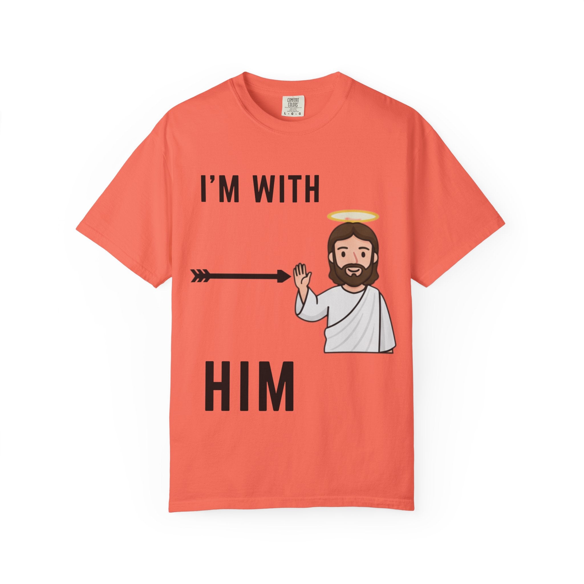 🔥 I’m With Him → Christian T-Shirt | Arrow Pointing to Jesus | Minimalist Faith Tee | Subtle Cross Design | Bible-Inspired Apparel by Uplifted Gear Printify