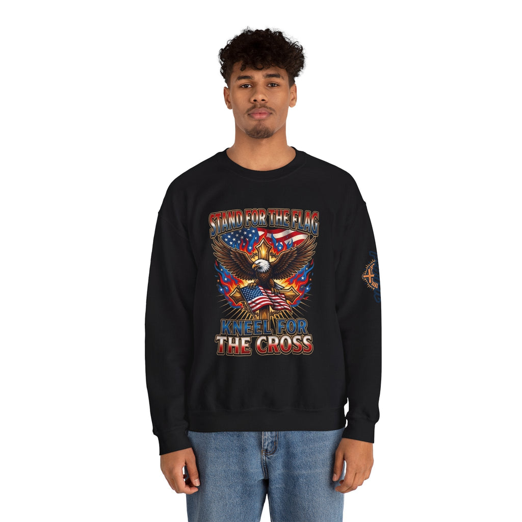 Stand for the Flag Kneel for the Cross Sweatshirt | Patriotic Eagle Sweatshirt Printify