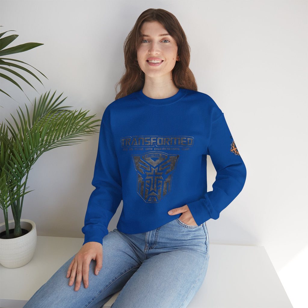 Transformer Logo Christian Sweatshirt | 2 Corinthians 3:18 Bible Verse Sweatshirt Printify