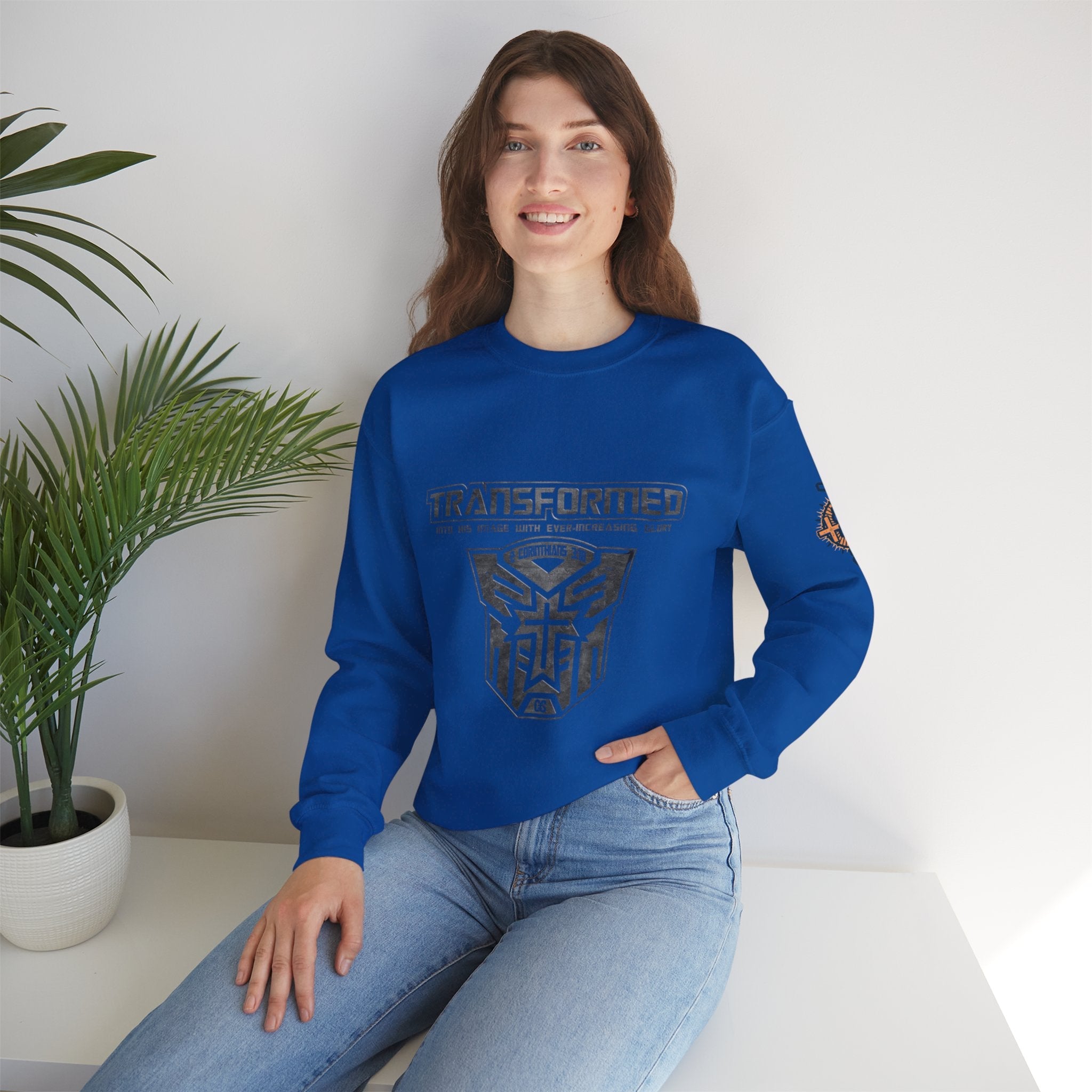 Transformer Logo Christian Sweatshirt | 2 Corinthians 3:18 Bible Verse Sweatshirt Printify