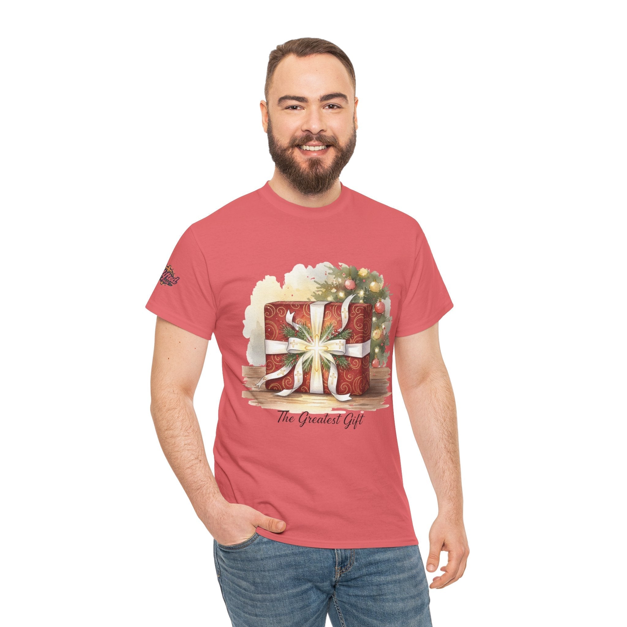 The Greatest Gift T-shirt – Cross Bow Present Christian T-shirt for Christmas Salvation & Eternal Faith Printify