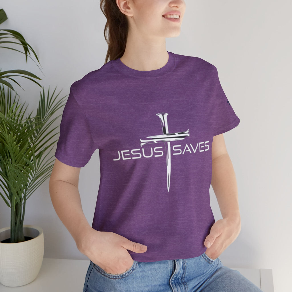 Jesus Saves T-shirt – 3 Nails Crucifix Cross Christian T-shirt for Redemption Faith & Bold Salvation Printify