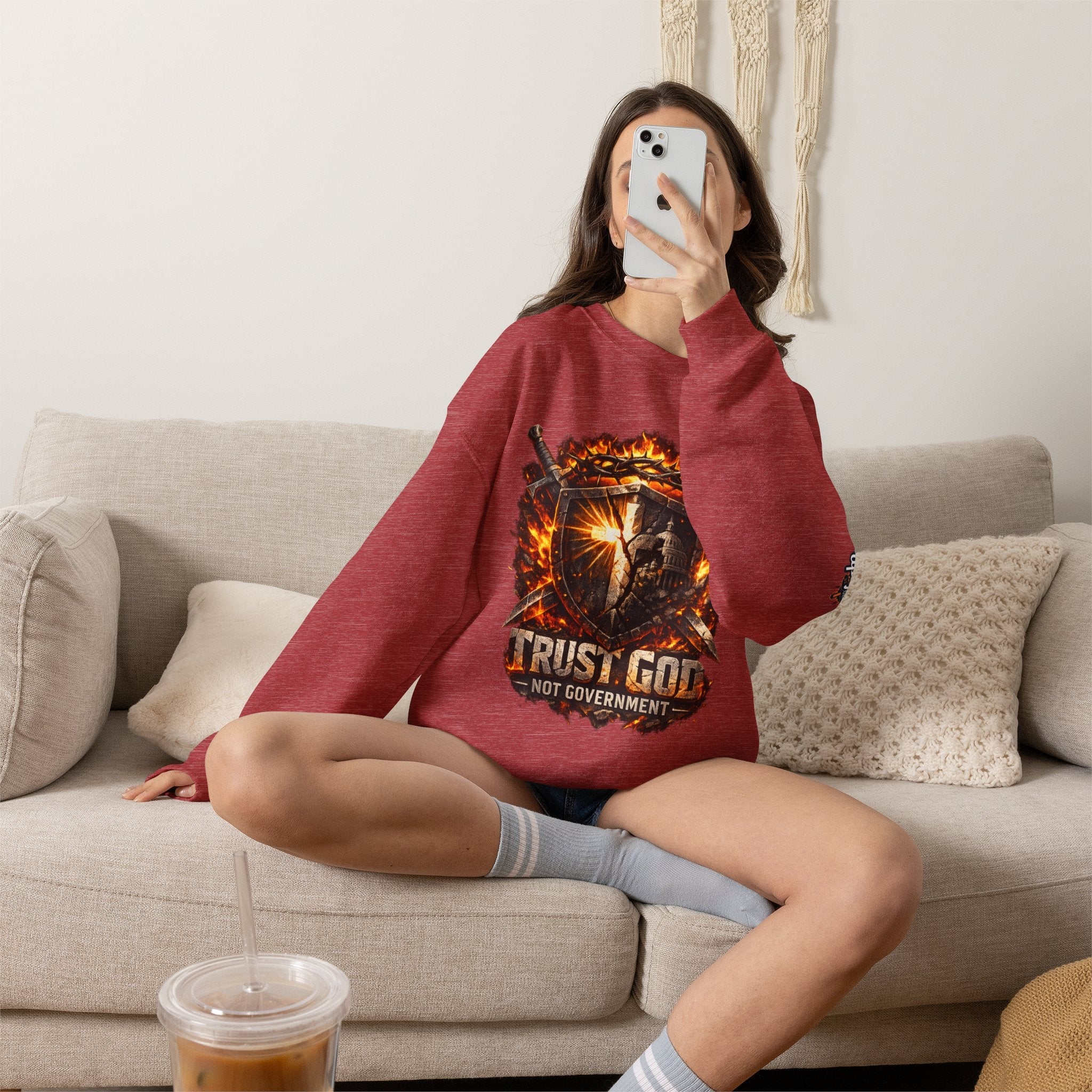 Trust God Not Government Shield Sweatshirt — Patriotic Christian Faith Sweatshirt Printify