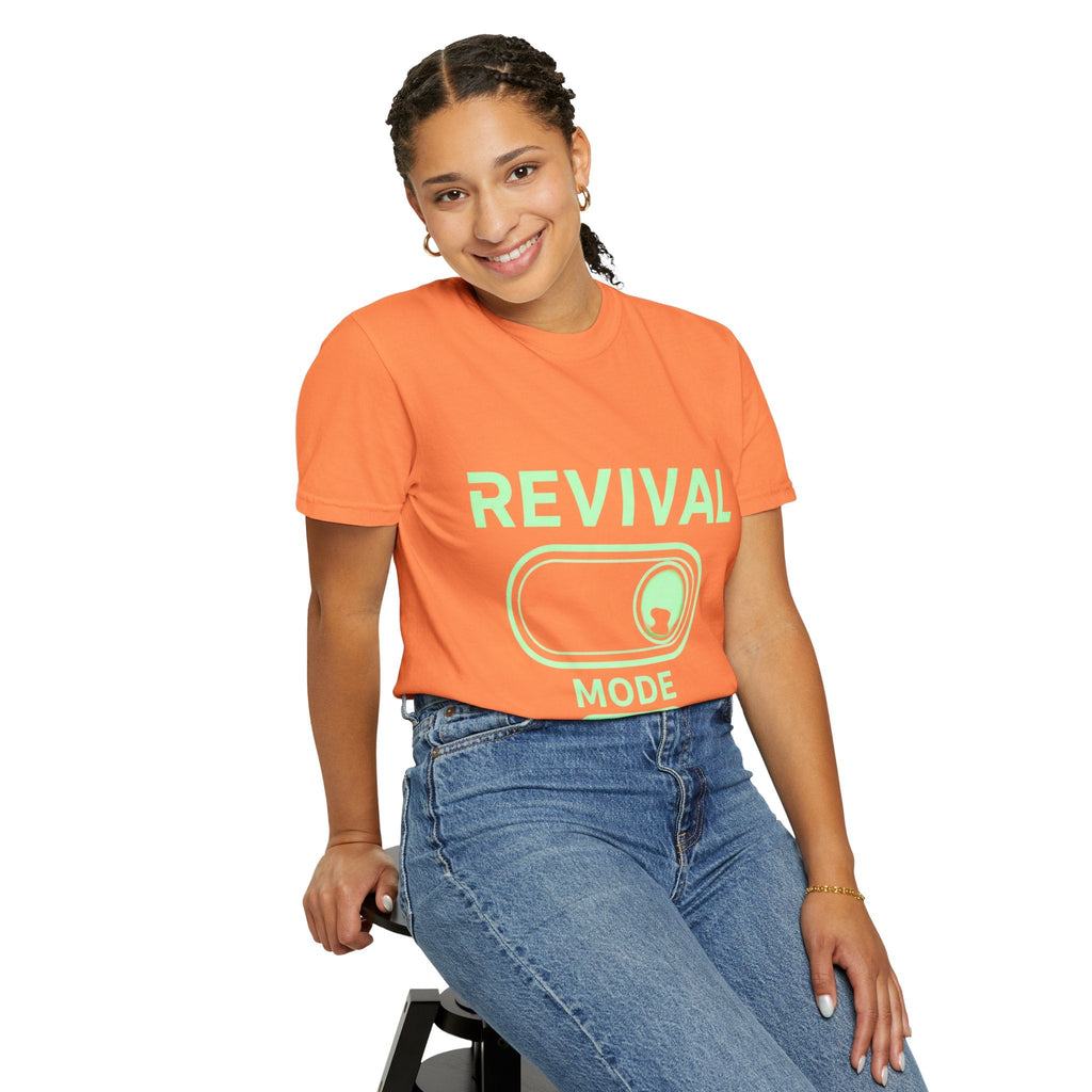 🔥 Revival Mode: ON – Christian Techwear T-Shirt | Glowing Green Faith Switch | Futuristic Jesus Shirt | Activate Your Spiritual Awakening | Uplifted Gear Printify
