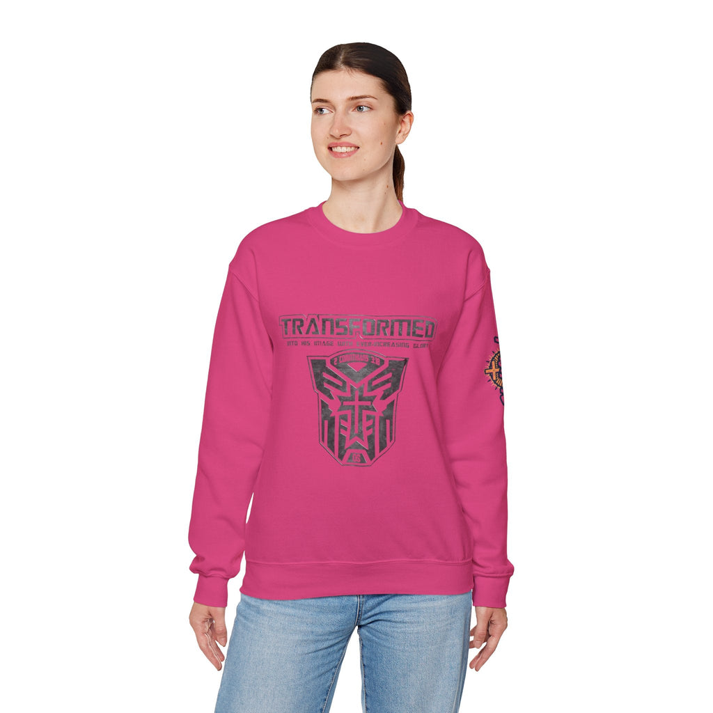 Transformer Logo Christian Sweatshirt | 2 Corinthians 3:18 Bible Verse Sweatshirt Printify