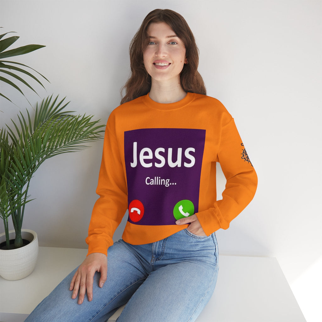 Jesus Calling Sweatshirt – Funny Cell Phone Screen Christian Sweatshirt for Divine Connection & Faith Humor Printify