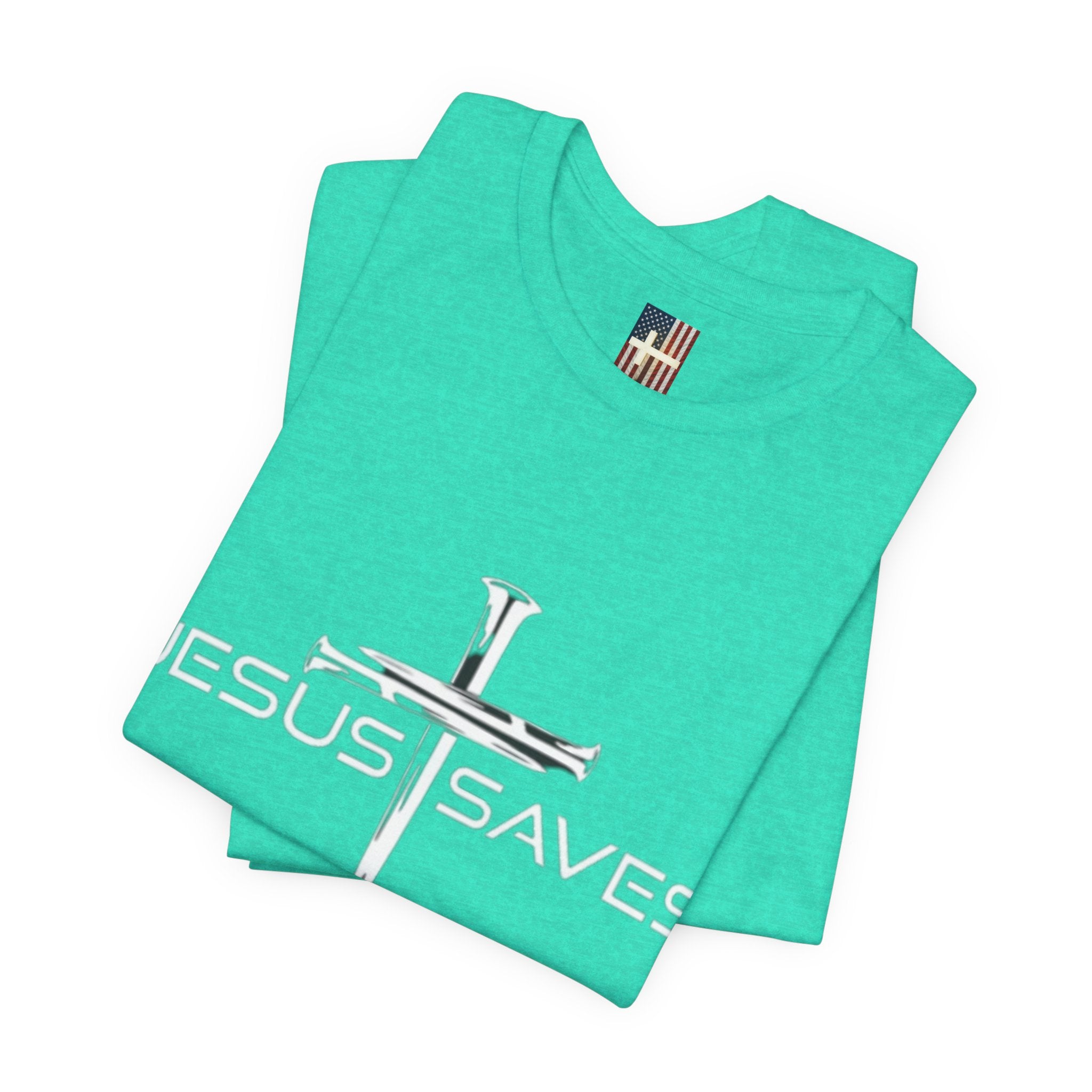 Jesus Saves T-shirt – 3 Nails Crucifix Cross Christian T-shirt for Redemption Faith & Bold Salvation Printify