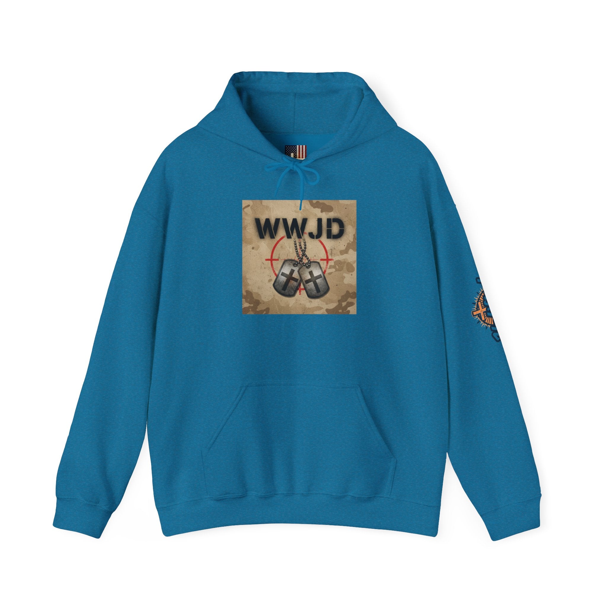 WWJD Hoodie – Military Dog Tags What Would Jesus Do Camo Christian Sweatshirt for Bold Faith & Streetwear Printify