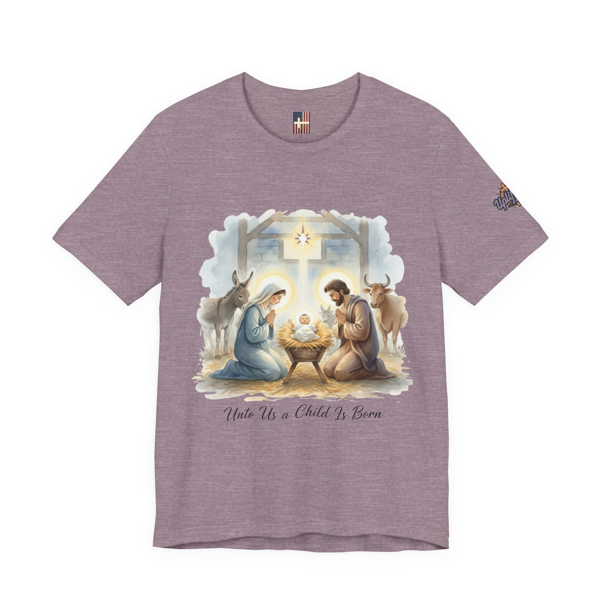Unto Us a Child is Born T-shirt – Isaiah 9:6 Nativity Manger Scene Christian Christmas T-shirt for Holy Night Faith Printify