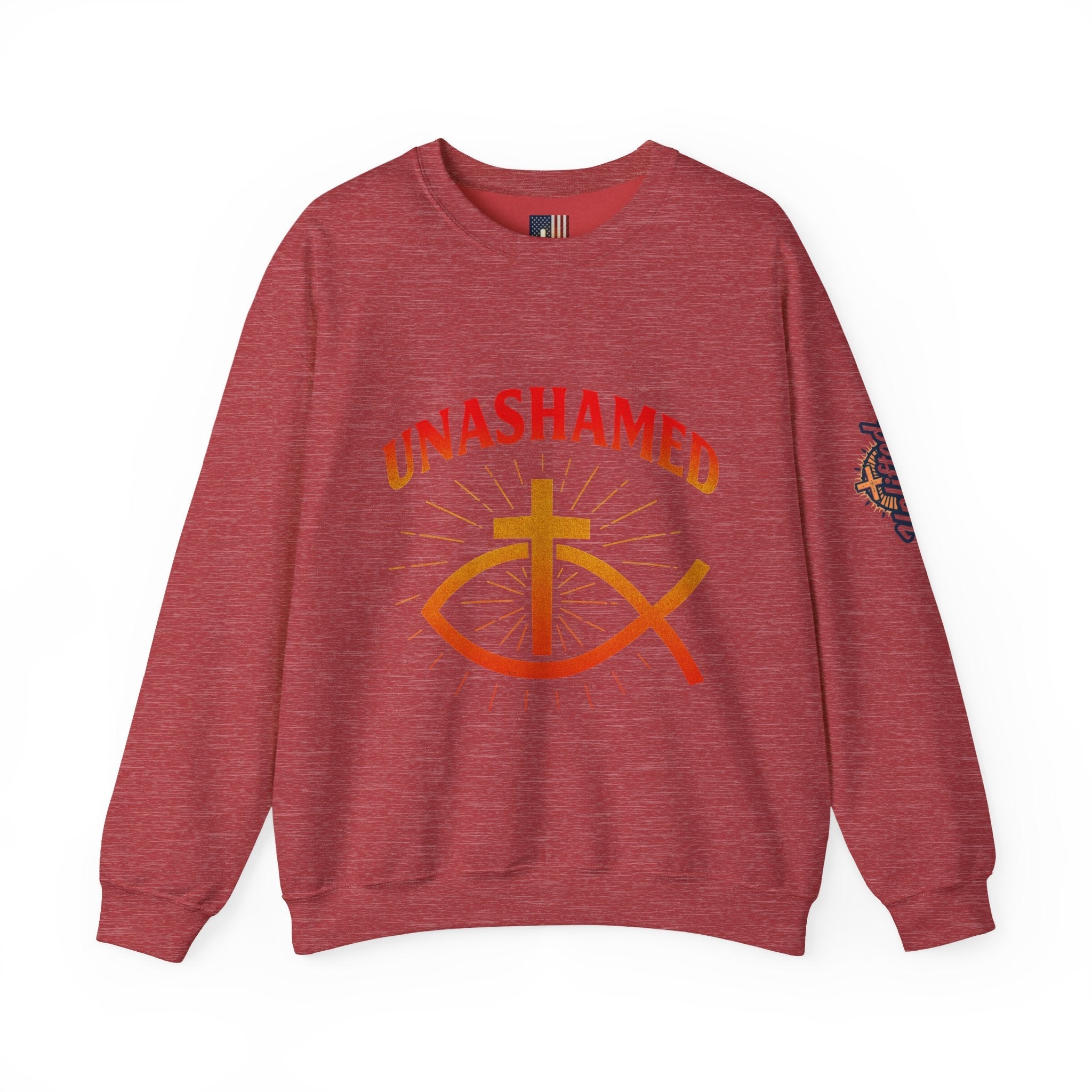Unashamed Sweatshirt – Ichthys Jesus Fish & Cross Christian Sweatshirt for Romans 1:16 Bold Faith Printify