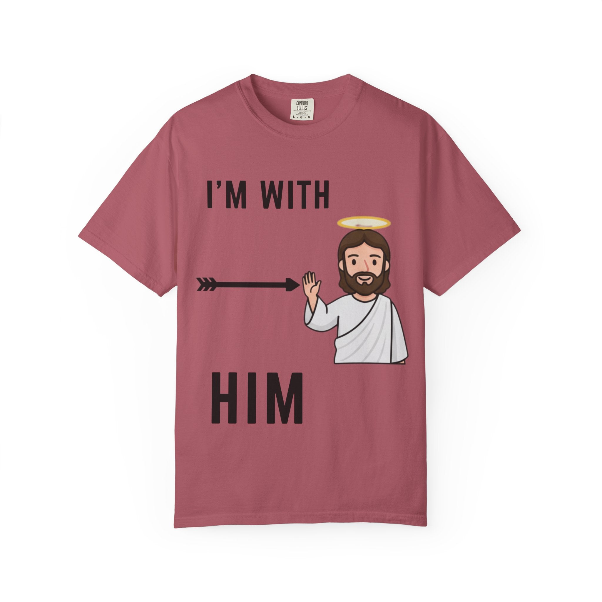 🔥 I’m With Him → Christian T-Shirt | Arrow Pointing to Jesus | Minimalist Faith Tee | Subtle Cross Design | Bible-Inspired Apparel by Uplifted Gear Printify
