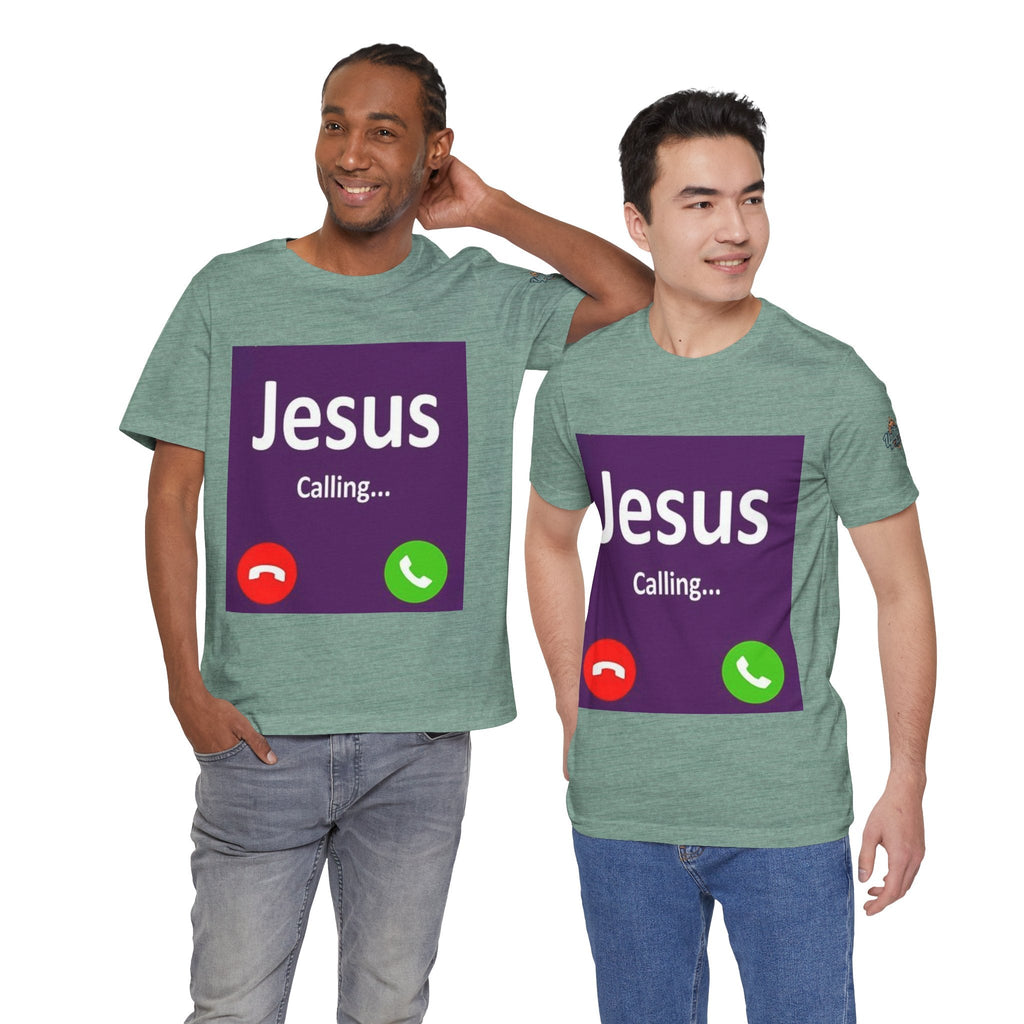 Jesus Calling T-shirt – Funny Cell Phone Screen Christian T-shirt for Divine Connection & Faith Humor Printify