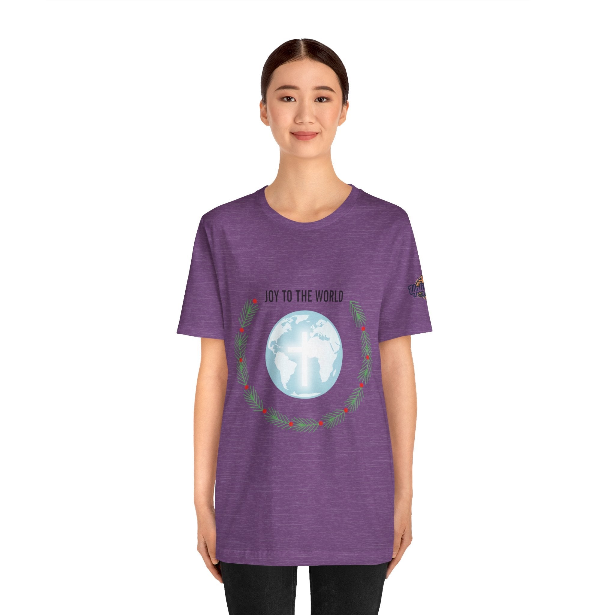 Joy to the World T-shirt – Wreath Earth Nativity Christian Christmas T-shirt for Isaiah 9:6 Holiday Faith & Festive Joy Printify