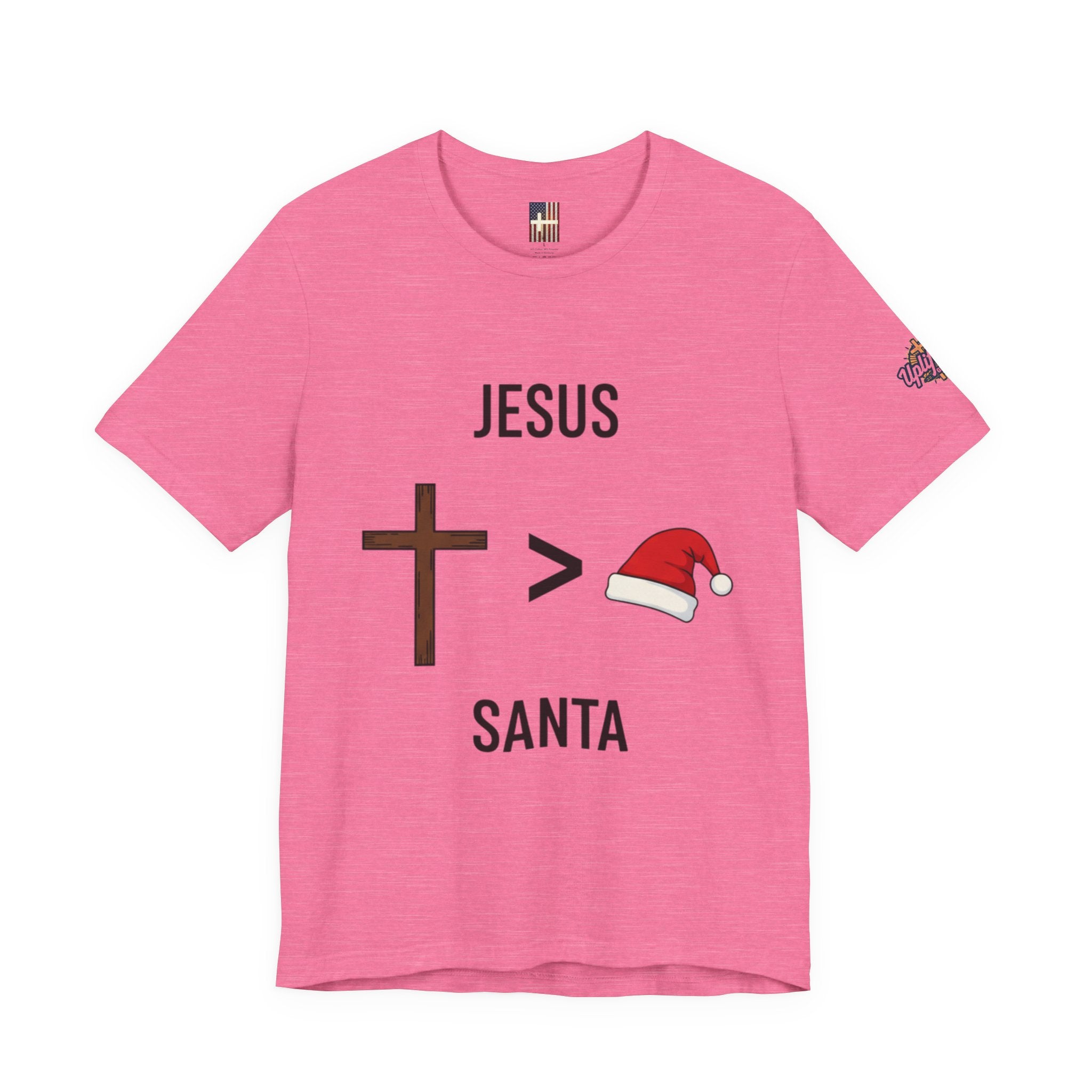 🎄 Jesus > Santa – Minimalist Christian Christmas T-Shirt | Bold Faith Over Holiday Tee | Cross vs Santa Hat Design | Uplifted Gear Printify