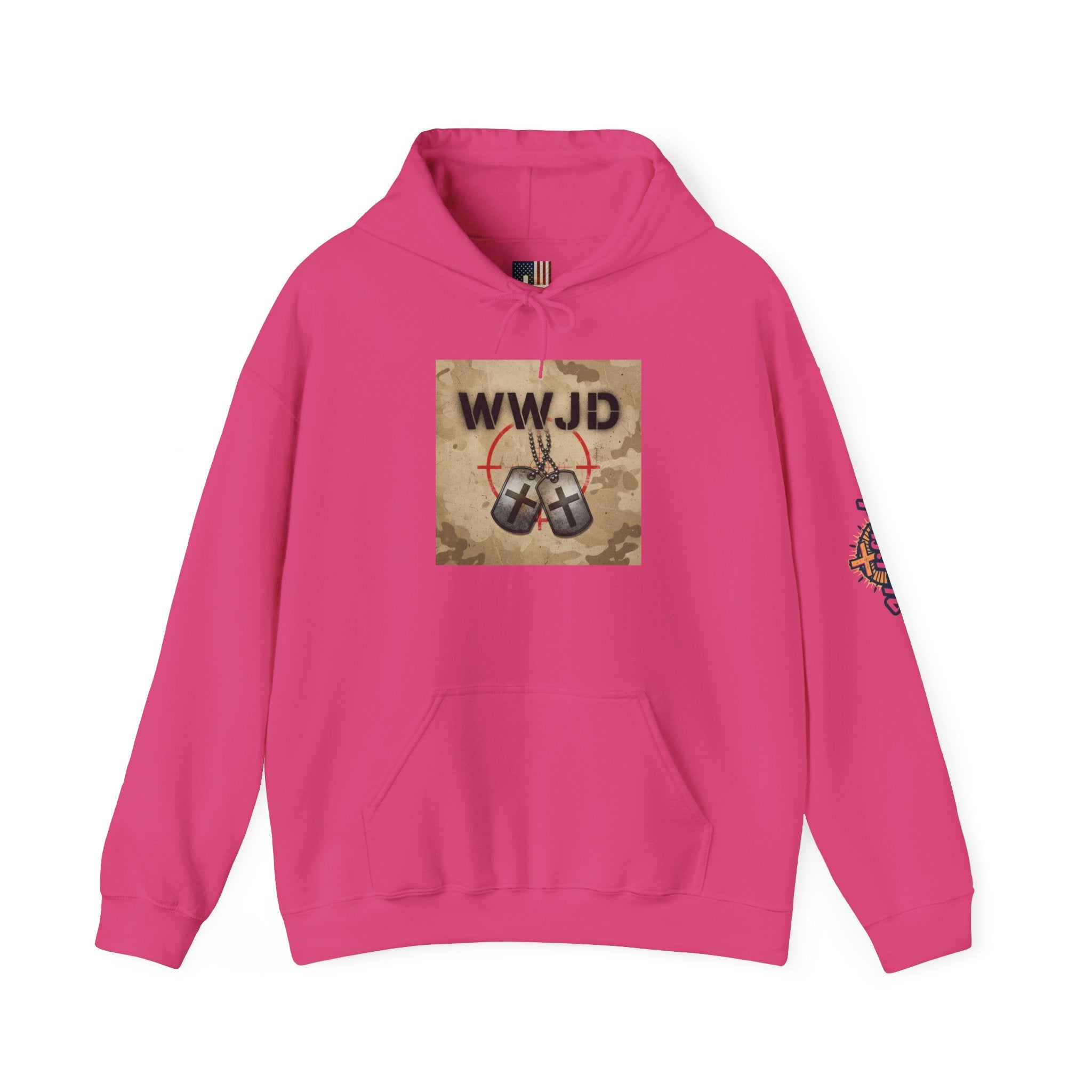 WWJD Hoodie – Military Dog Tags What Would Jesus Do Camo Christian Sweatshirt for Bold Faith & Streetwear Printify
