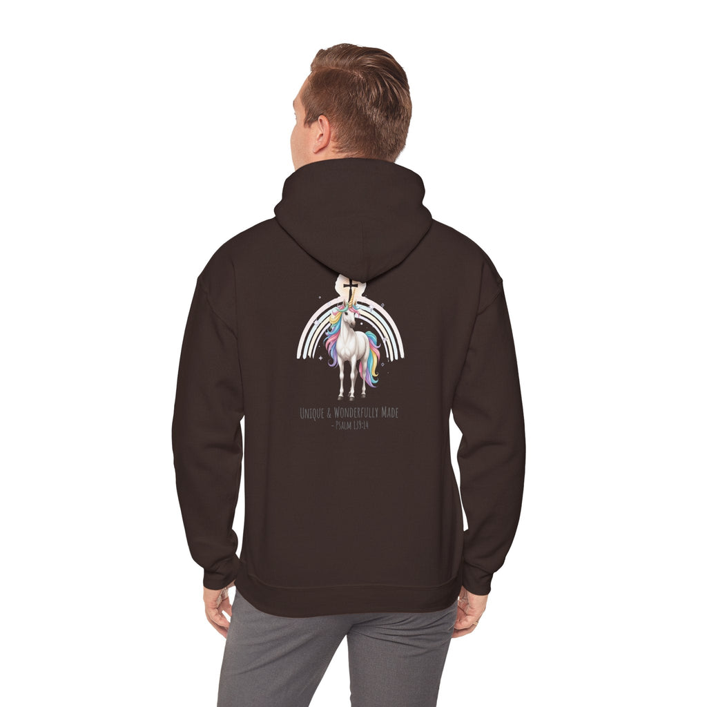 Unique Unicorn Hoodie – Rainbow Cross Psalm 139:14 Christian Hoodie for Wonderfully Made Printify