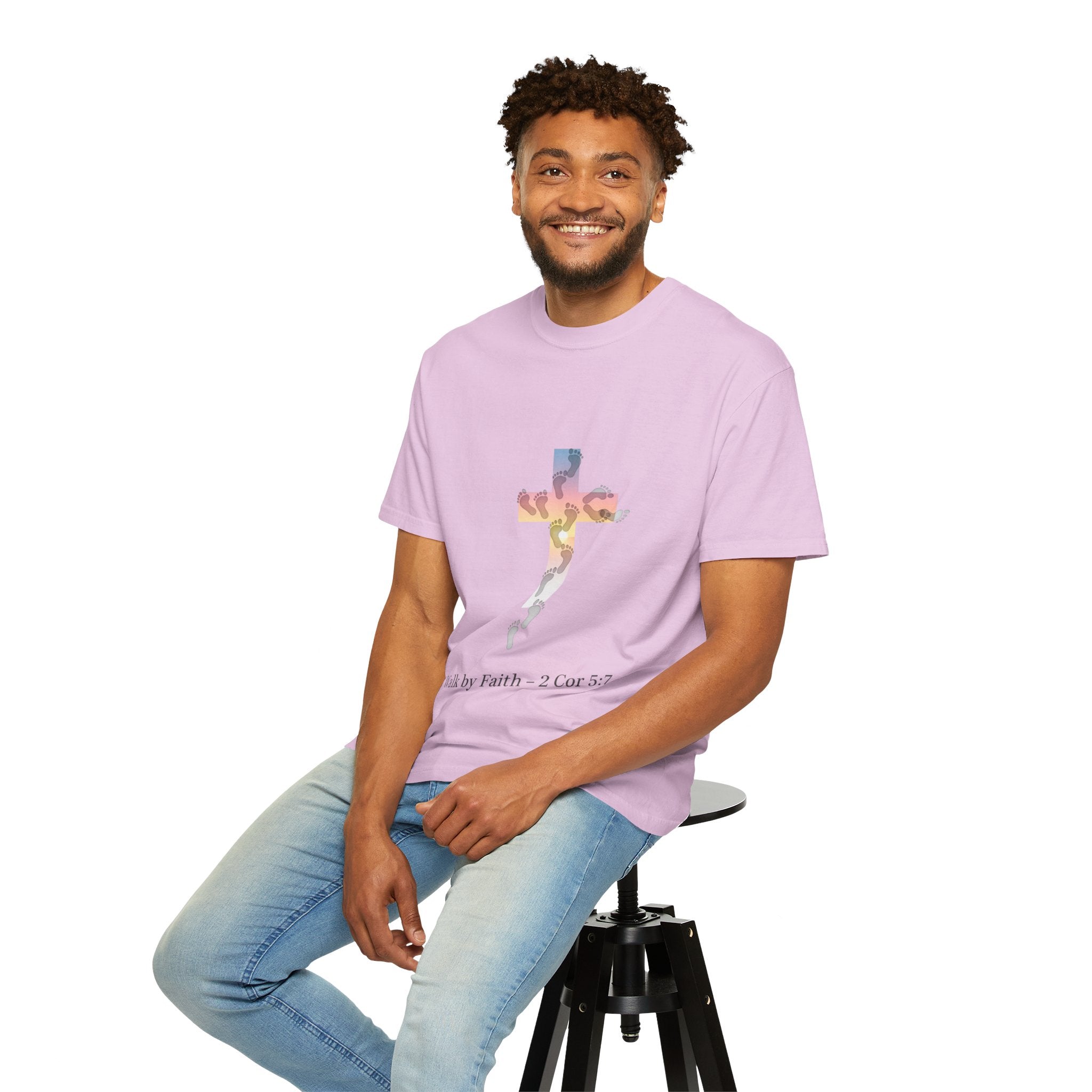 Walk by Faith T-Shirt – Cross & Footprints Christian Tee for Bold Believers Printify