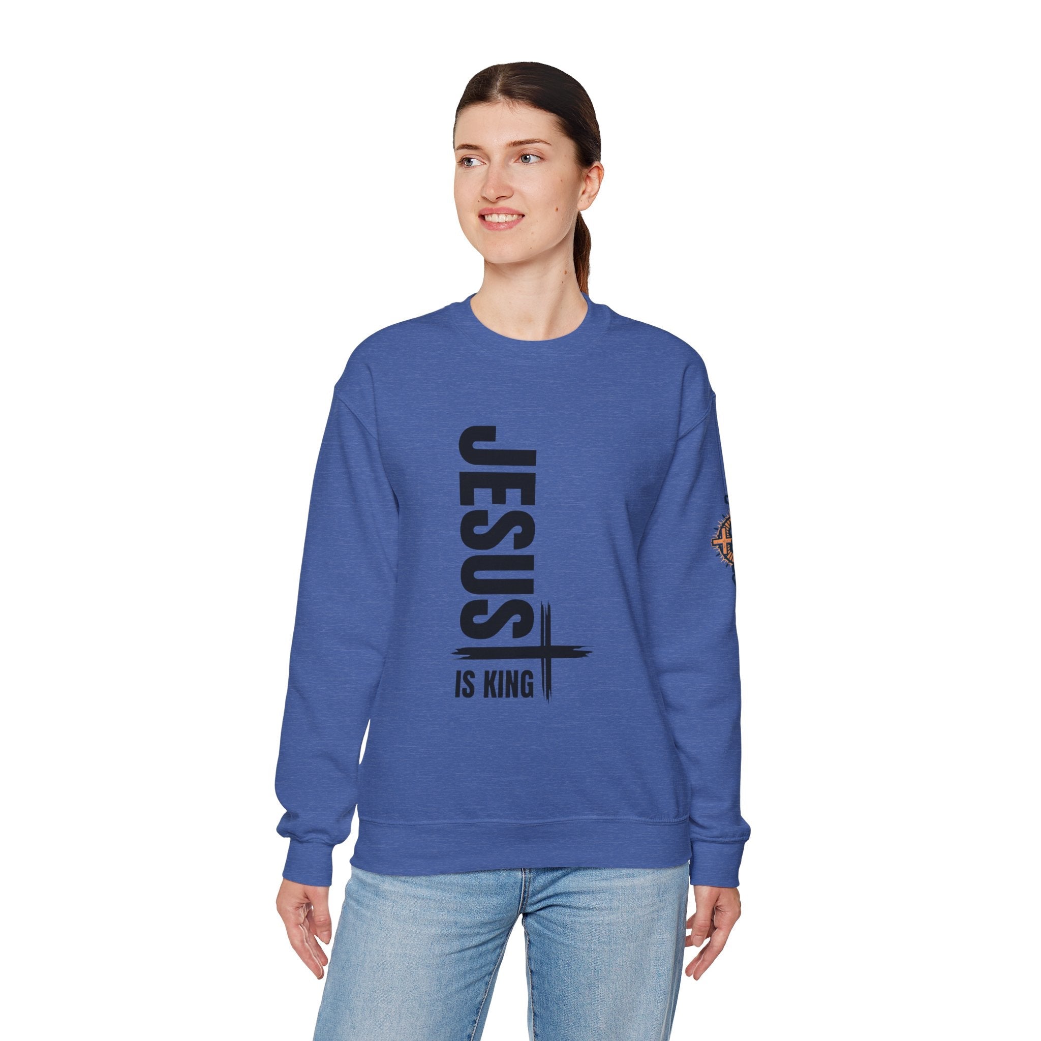 Jesus Is King Sweatshirt | Modern Typographic Cross Christian Sweatshirt Printify