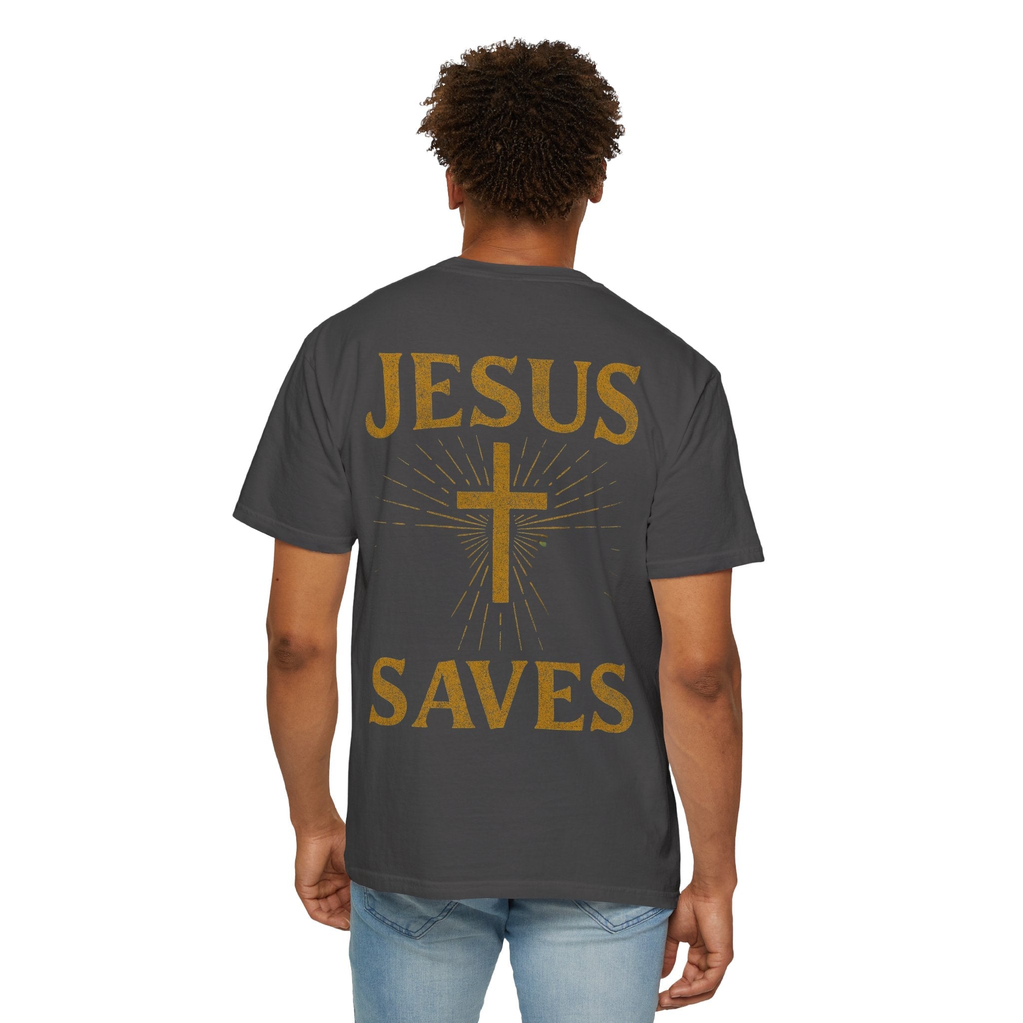Jesus Saves T-shirt – Radiant Cross & Rays of Light Christian T-shirt for Eternal Hope & Faith Printify