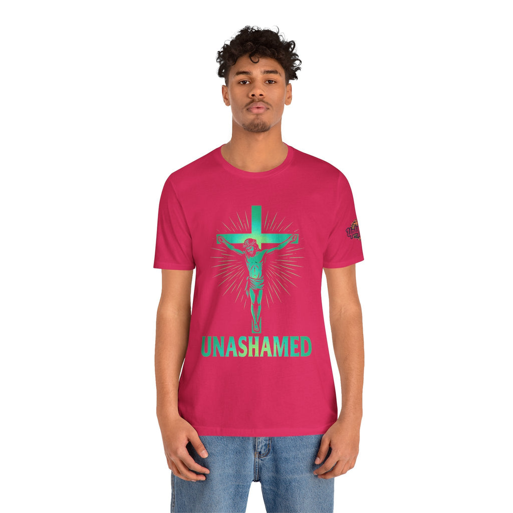Unashamed T-shirt – Romans 1:16 Crucifixion Christian t-shirt for Bold Unwavering Faith Printify