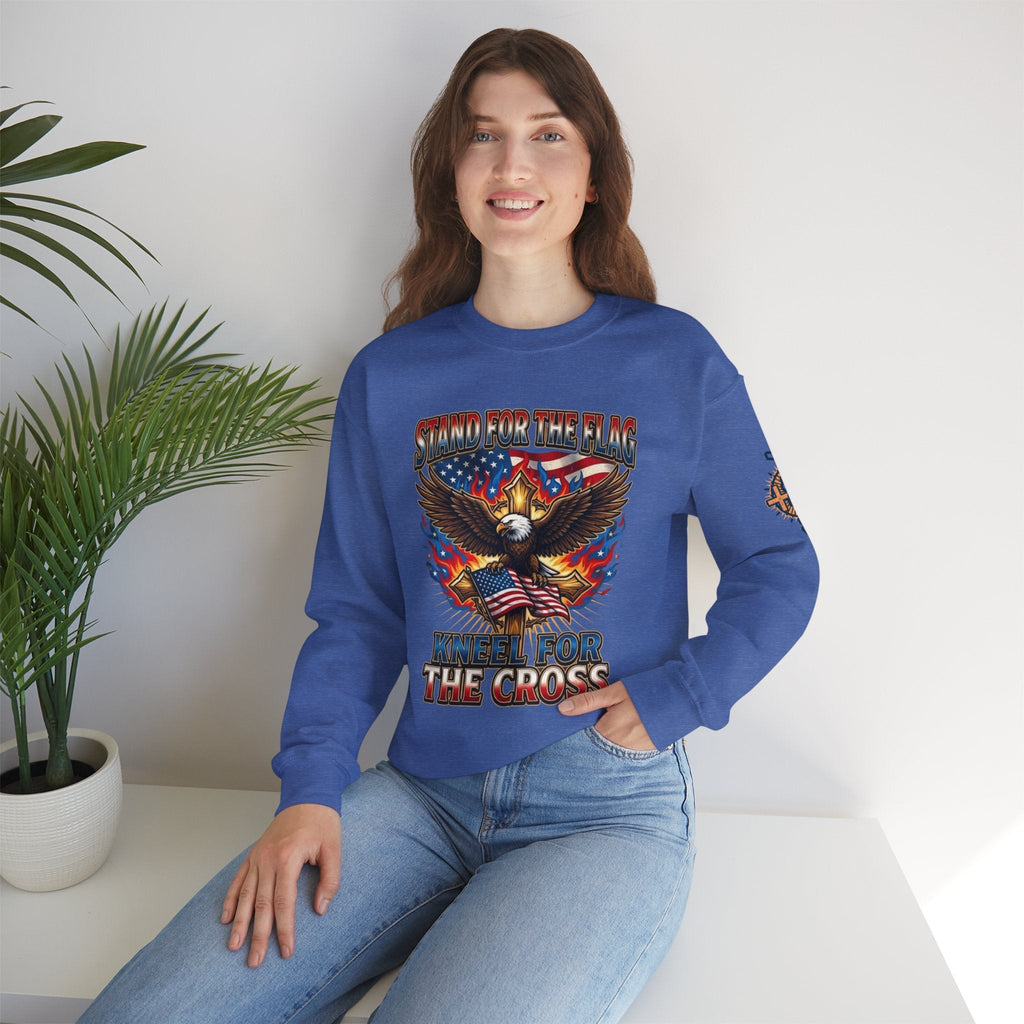 Stand for the Flag Kneel for the Cross Sweatshirt | Patriotic Eagle Sweatshirt Printify