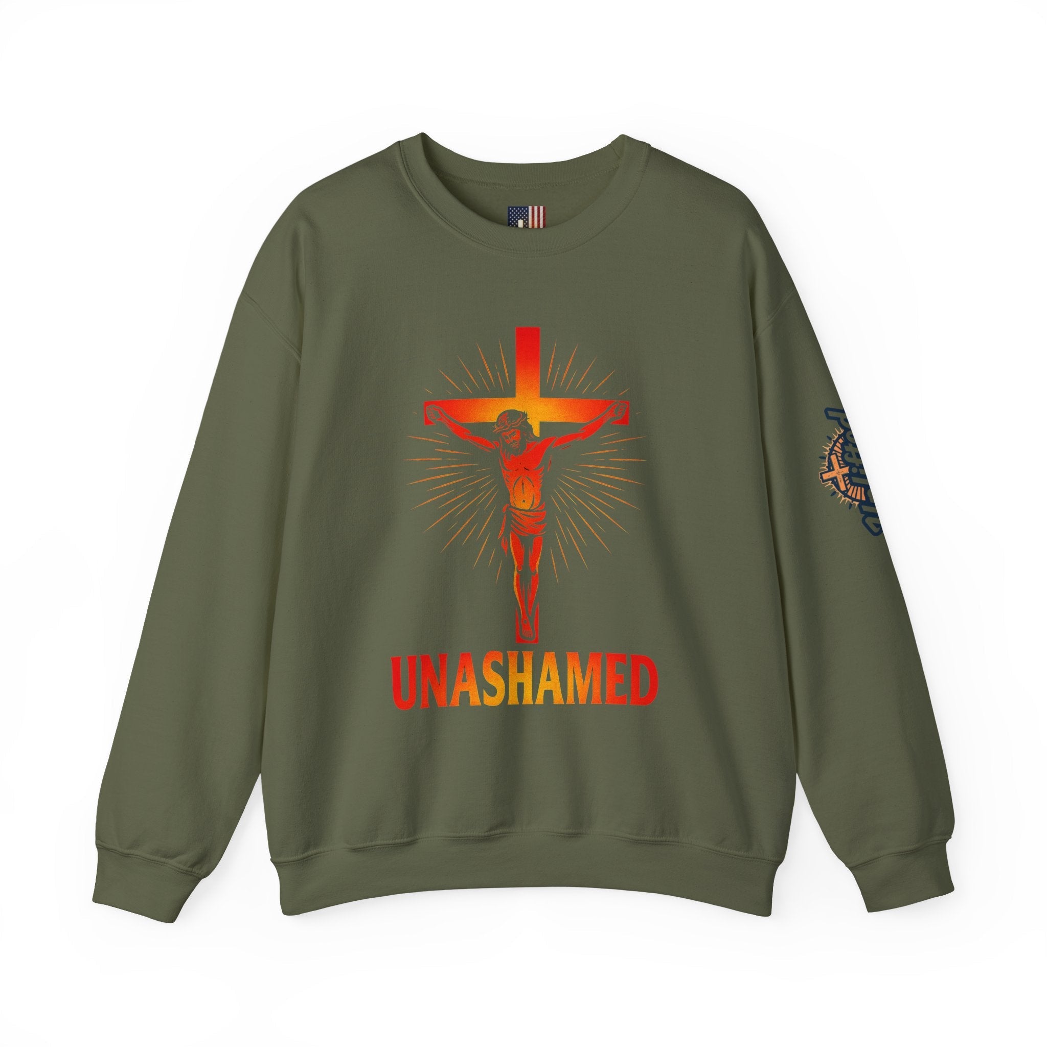 Unashamed Sweatshirt – Romans 1:16 Crucifixion Christian Sweatshirt for Bold Unwavering Faith Printify