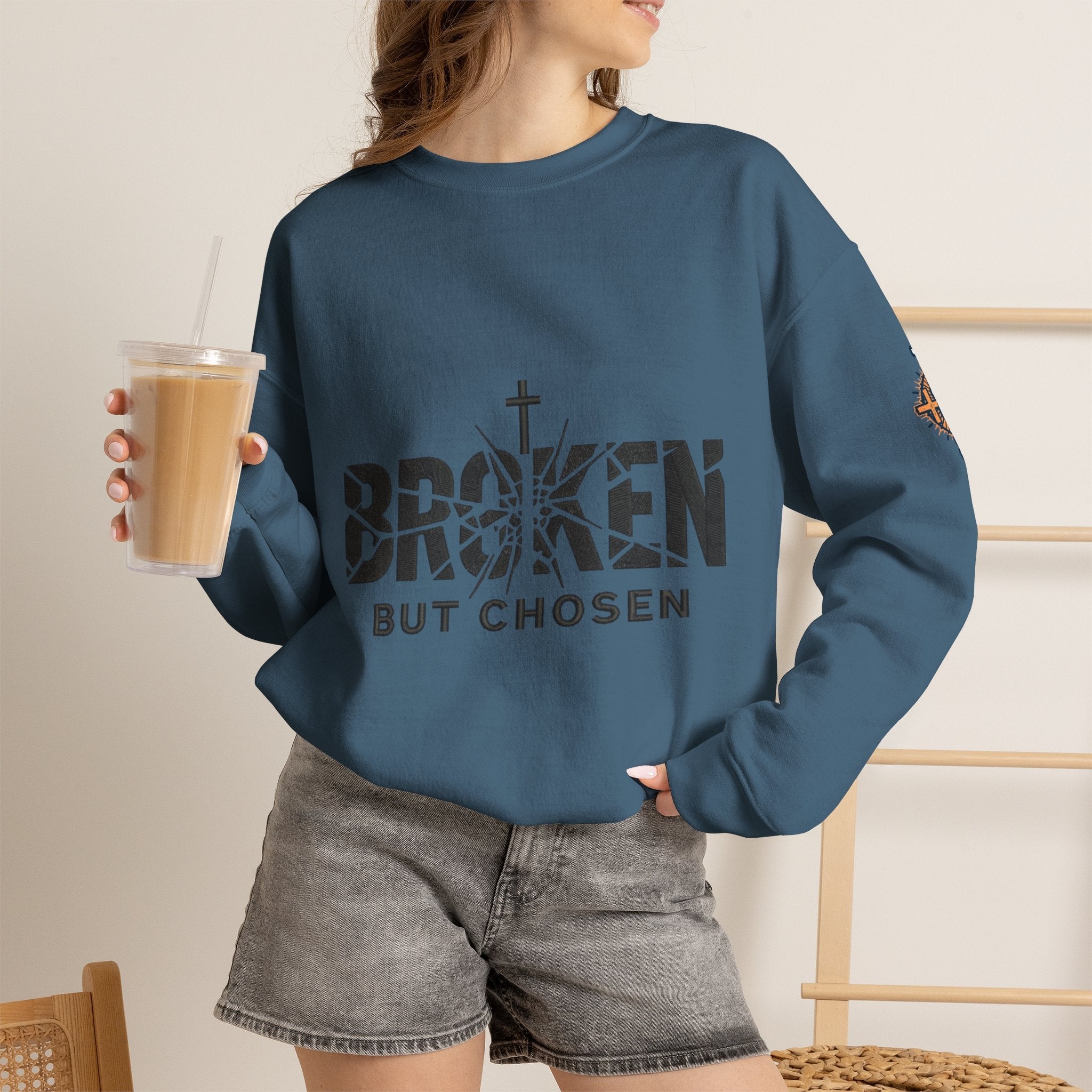 Broken But Chosen Crewneck Sweatshirt Printify