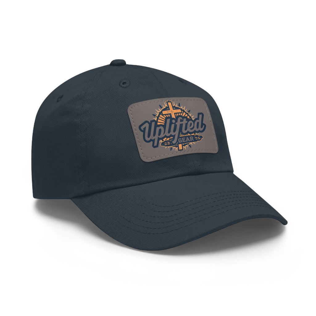 Uplifted Gear Leather Patch Dad Hat — Vintage Aviation Logo Cap Printify