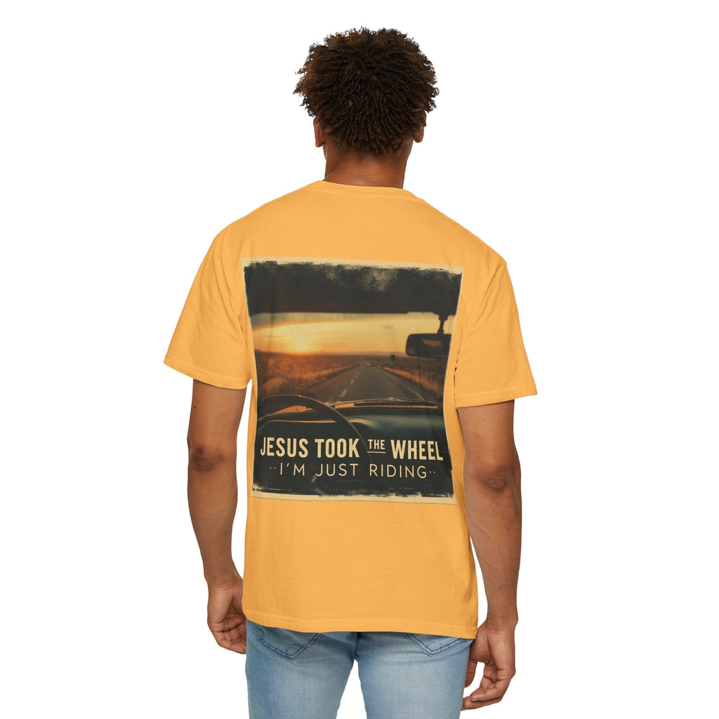 Jesus Took the Wheel I'm Just Riding T-shirt – Funny Christian Convertible Car T-shirt for Surrendered Faith & Humor Printify